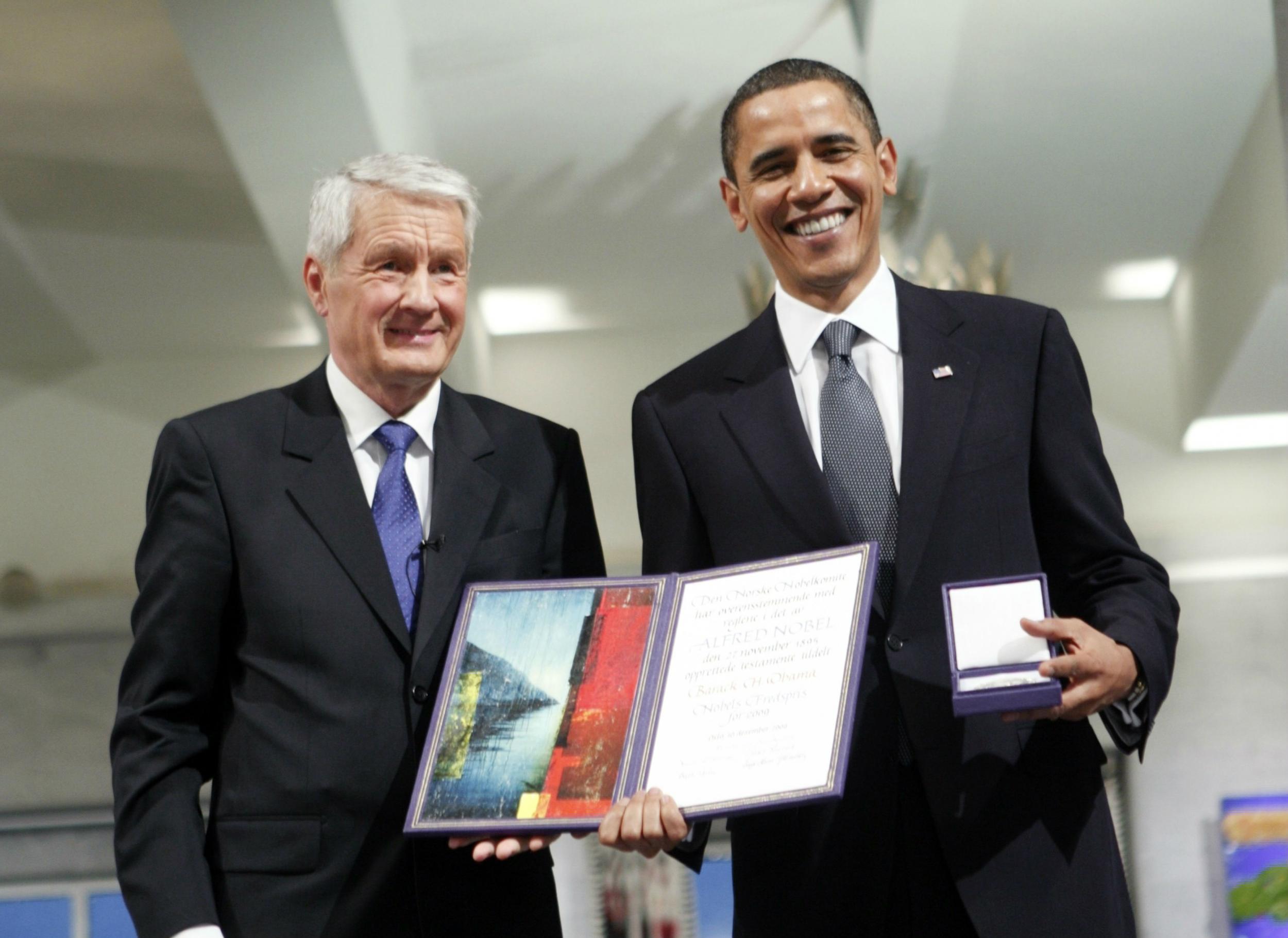 Obama accepting his Nobel Peace Prize in 2009