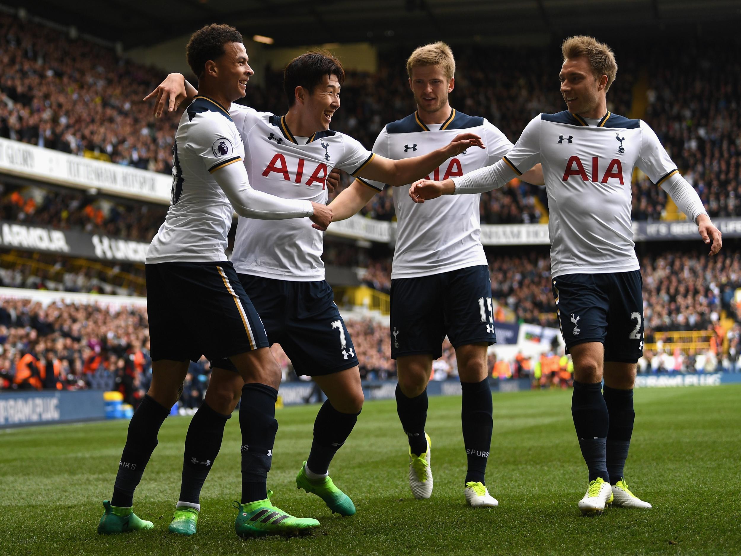 Son celebrates scoring Tottenham's second of the afternoon