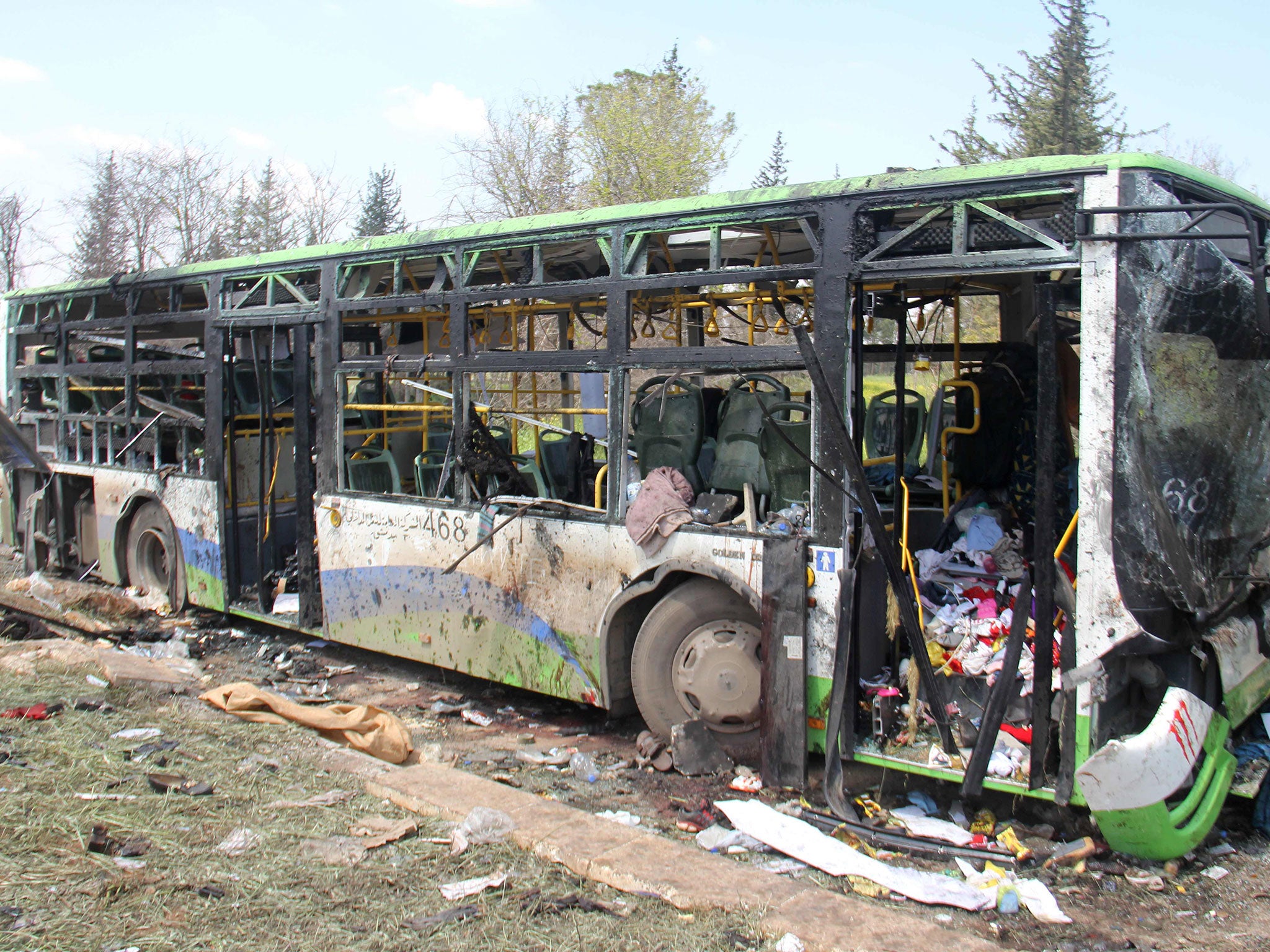 The damage caused by the bombing attack in Rashidin, west of Aleppo,