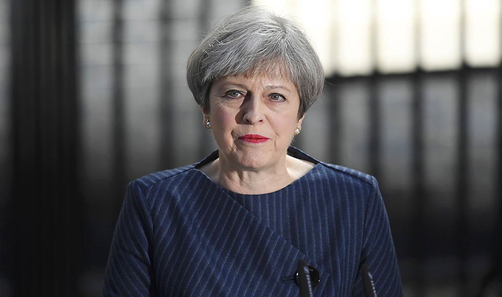 Britain's Prime Minister Theresa May speaks to the media outside 10 Downing Street