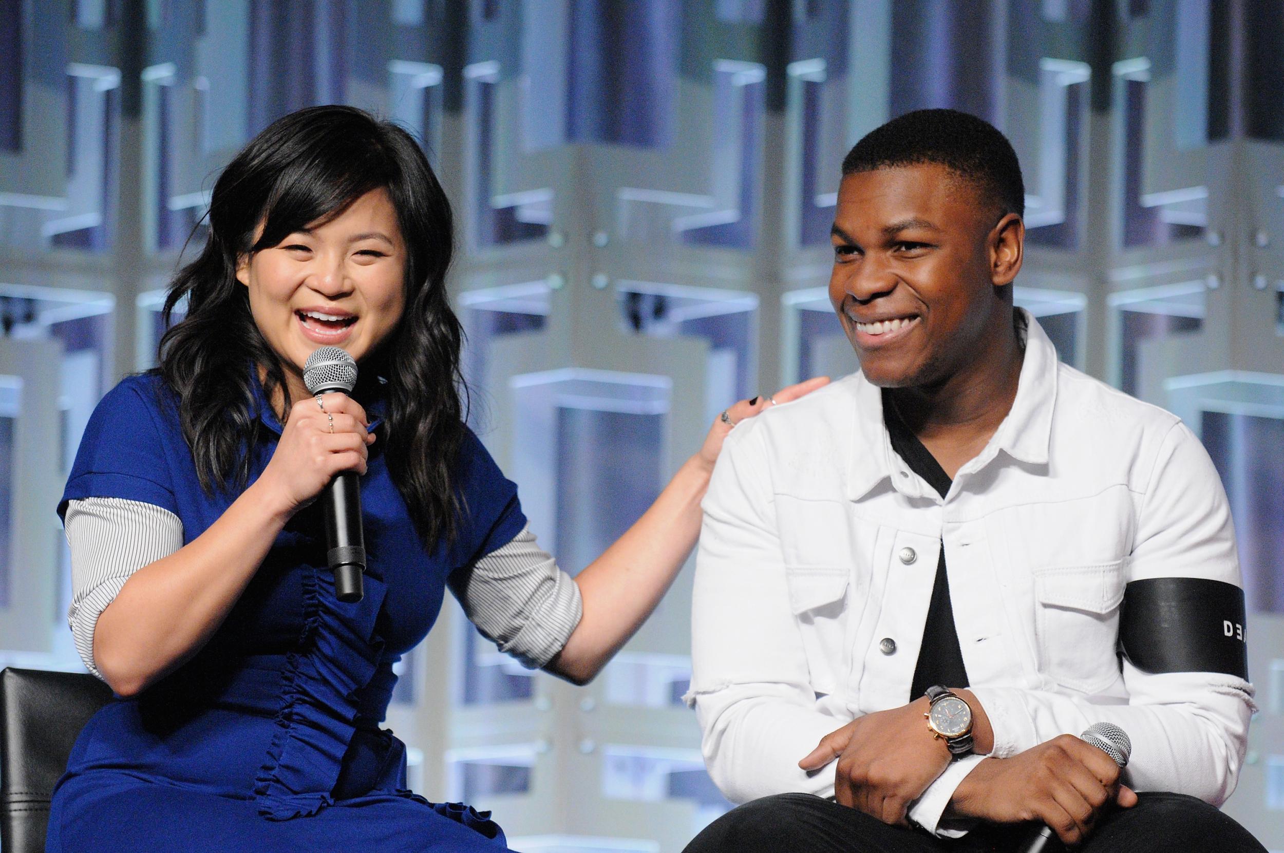 Kelly Marie Tran and John Boyega attend The Last Jedi panel at Star Wars Celebration 2017