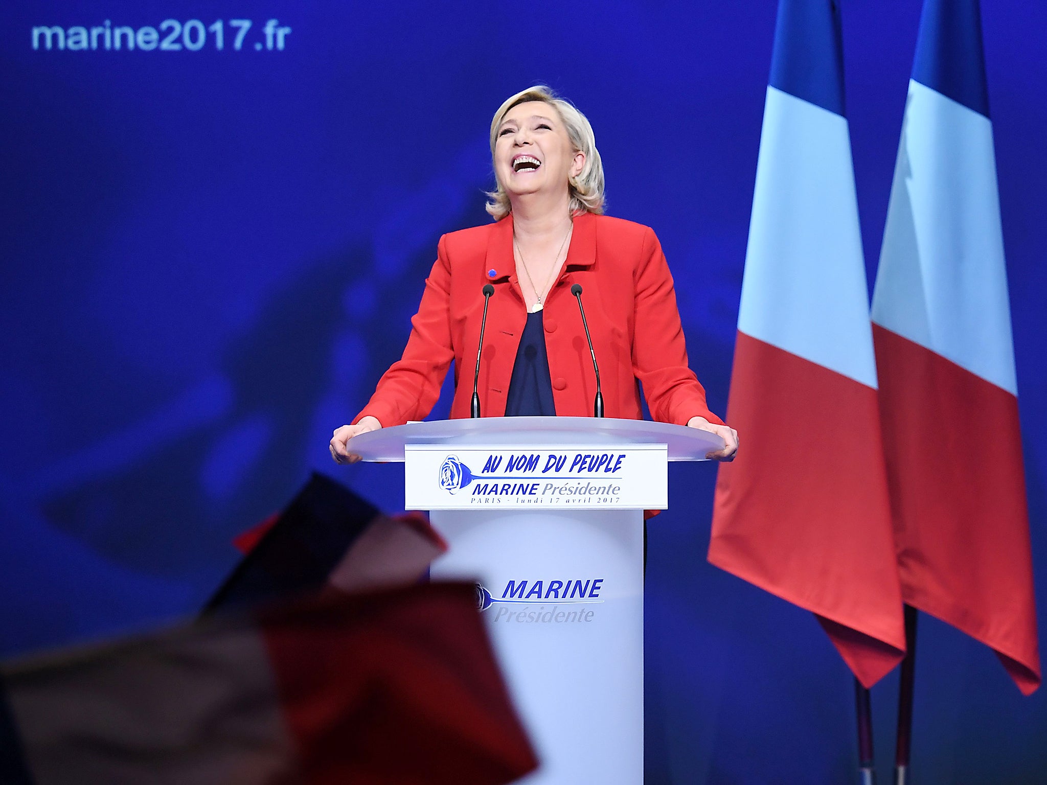 French presidential election candidate for the far-right Front National party Marine Le Pen during a campaign meeting in Paris