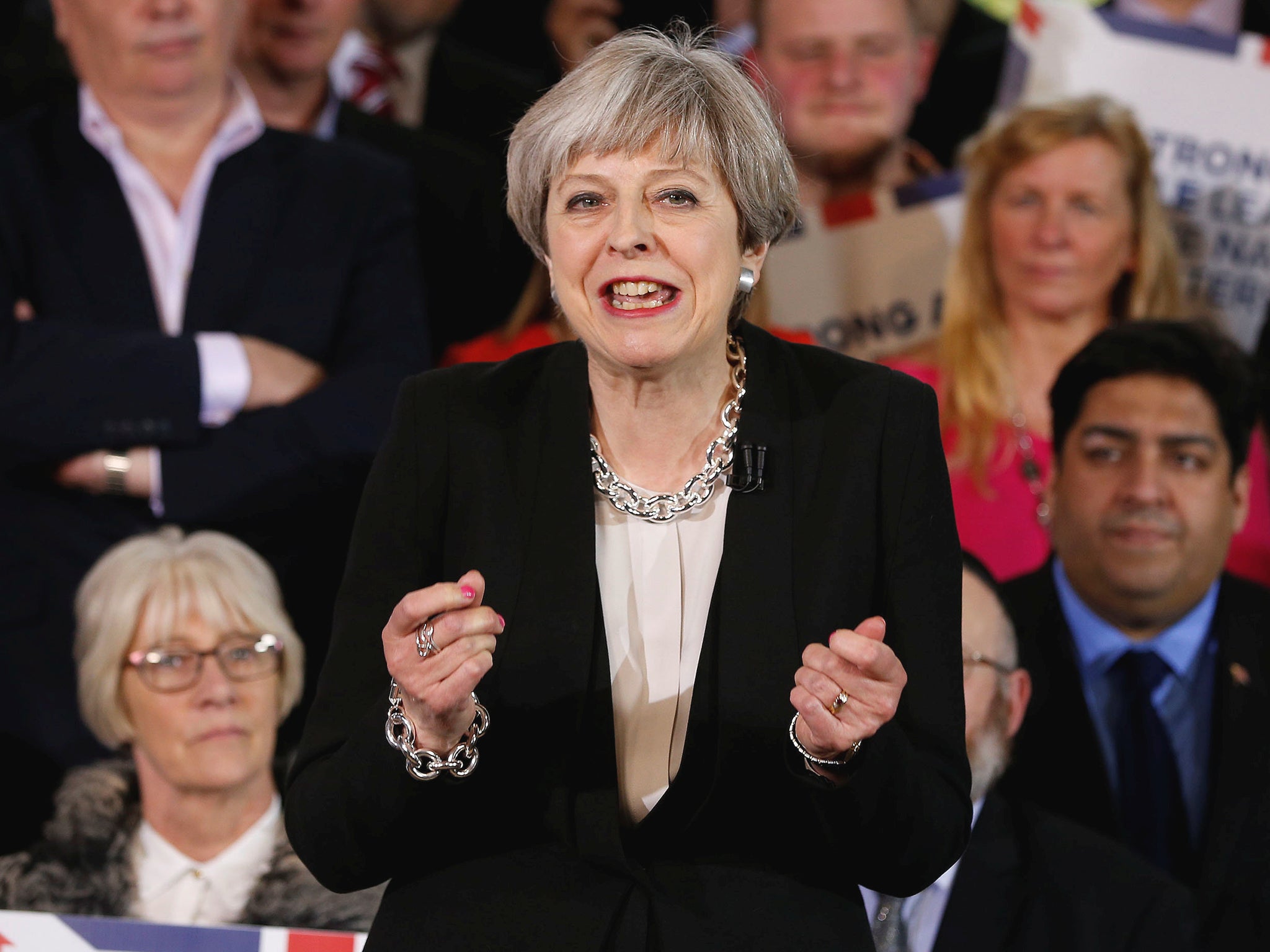 Prime Minister Theresa May delivers a speech in Walmsley Parish Hall, Bolton