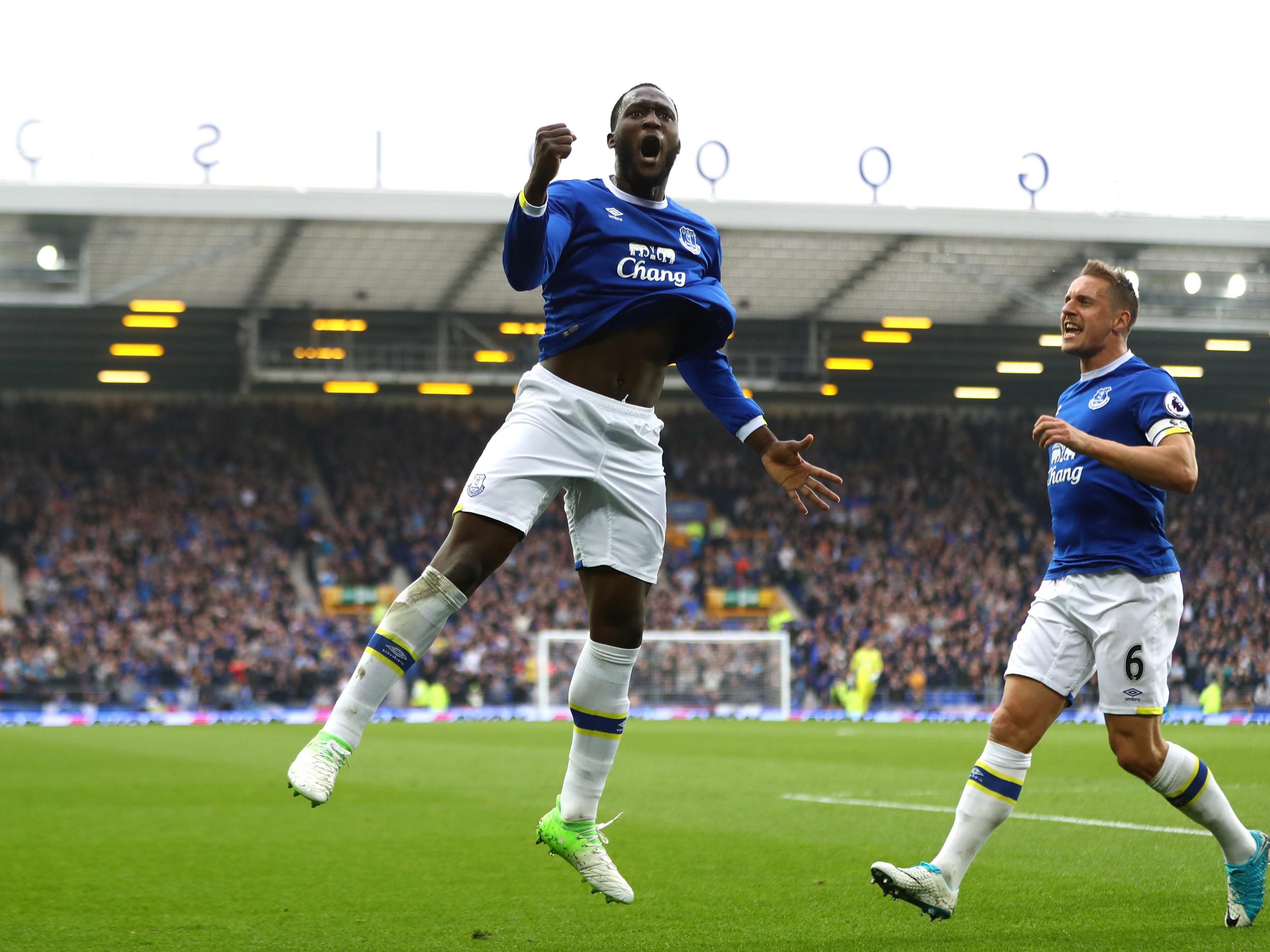 &#13;
Lukaku celebrates scoring for Everton &#13;