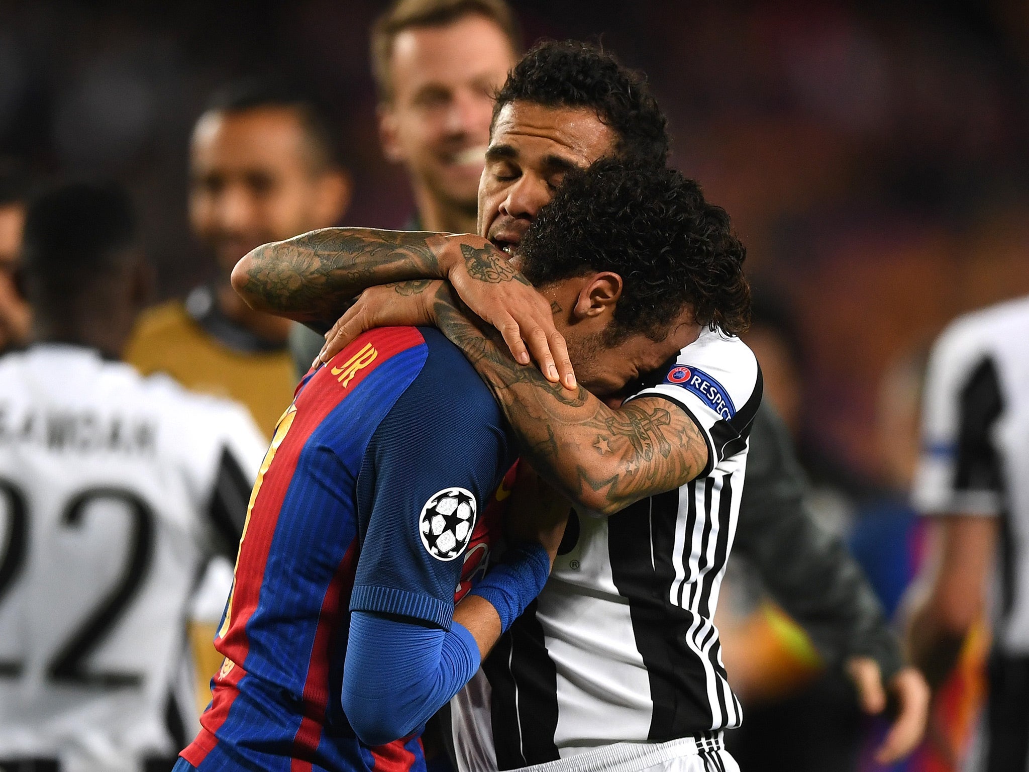 Dani Alves comforted his former team-mate Neymar after the final whistle