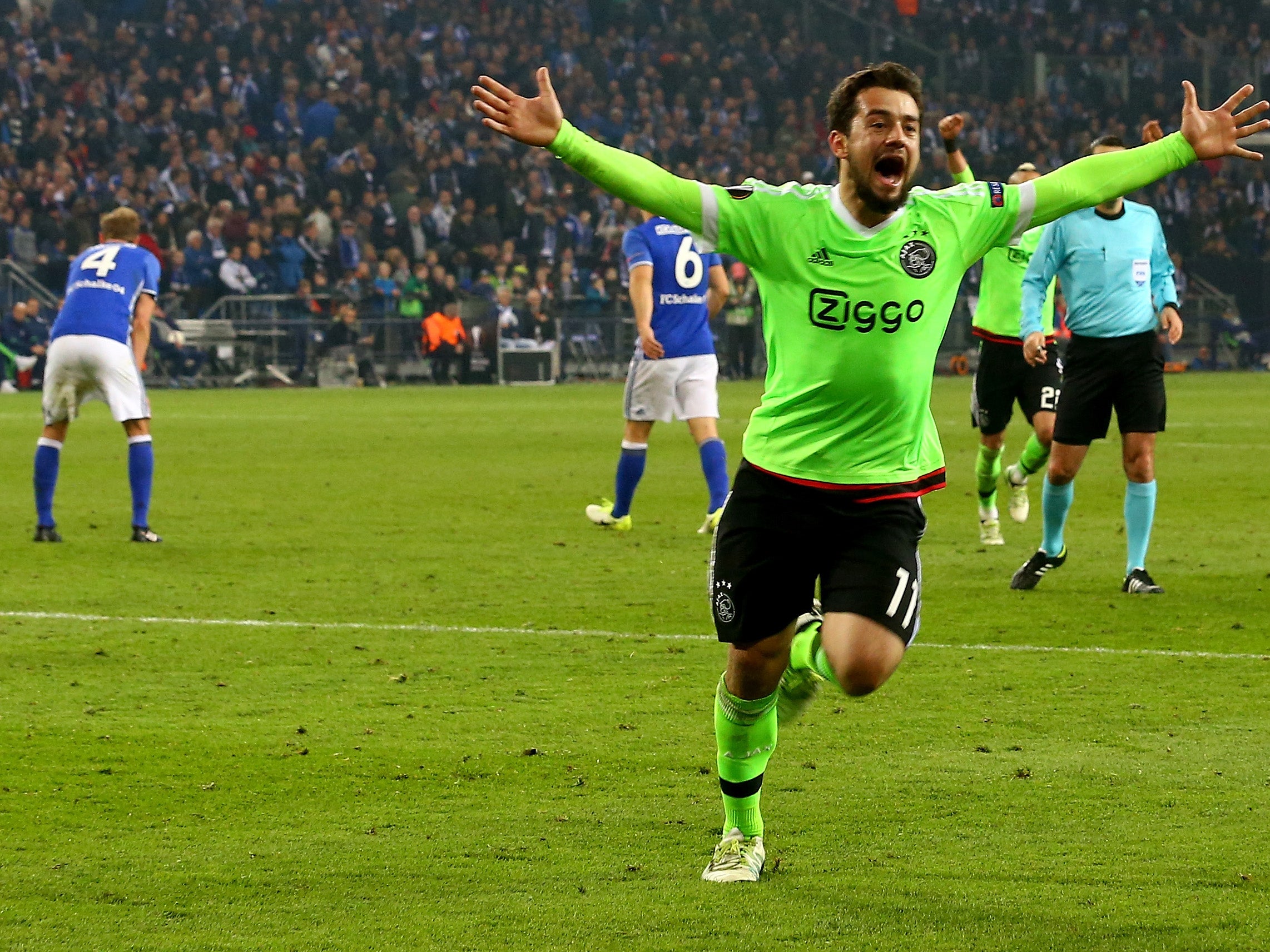 Younes celebrates his vital goal against Schalke