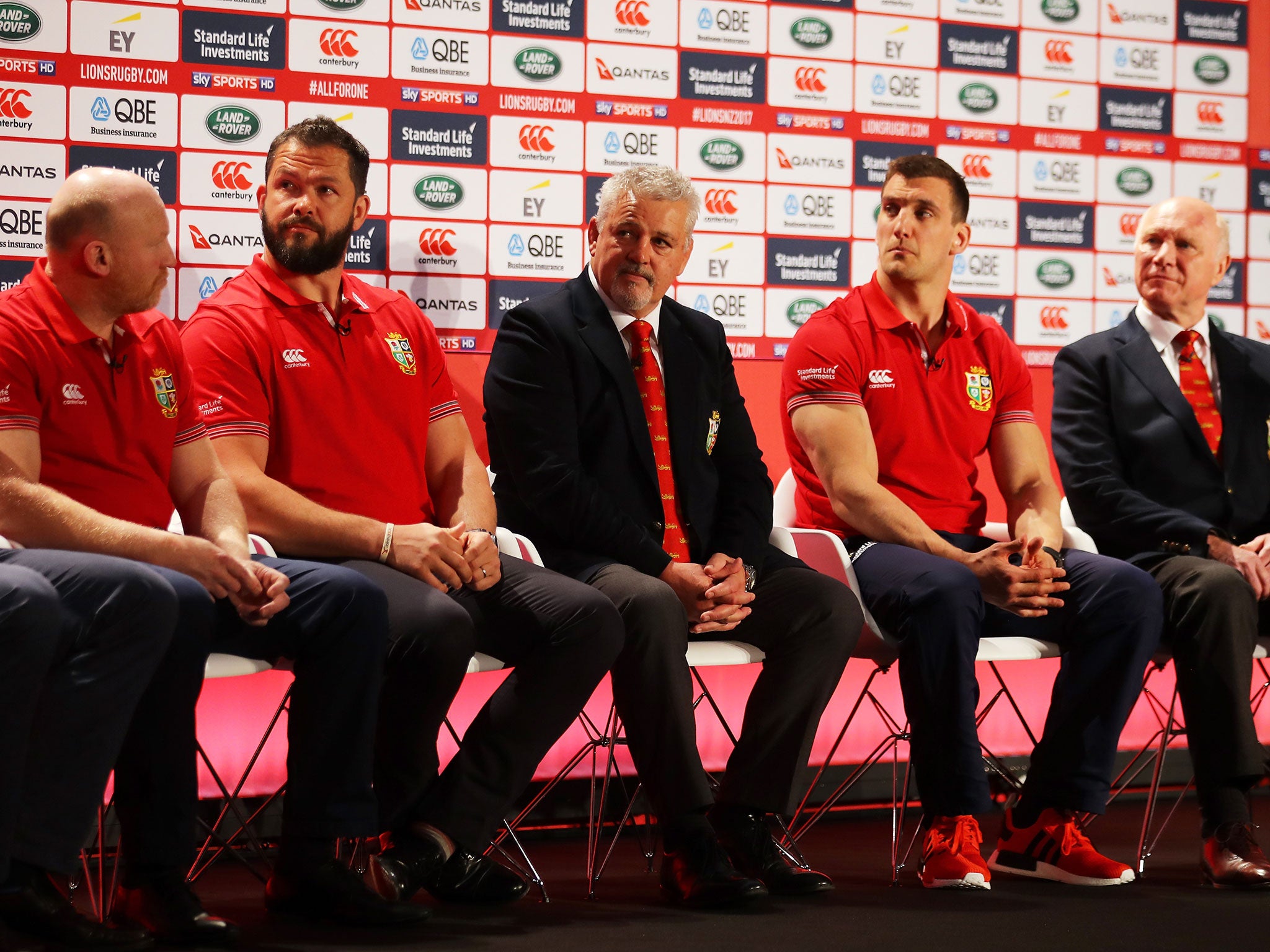 Farrell alongside his fellow Lions coaching staff