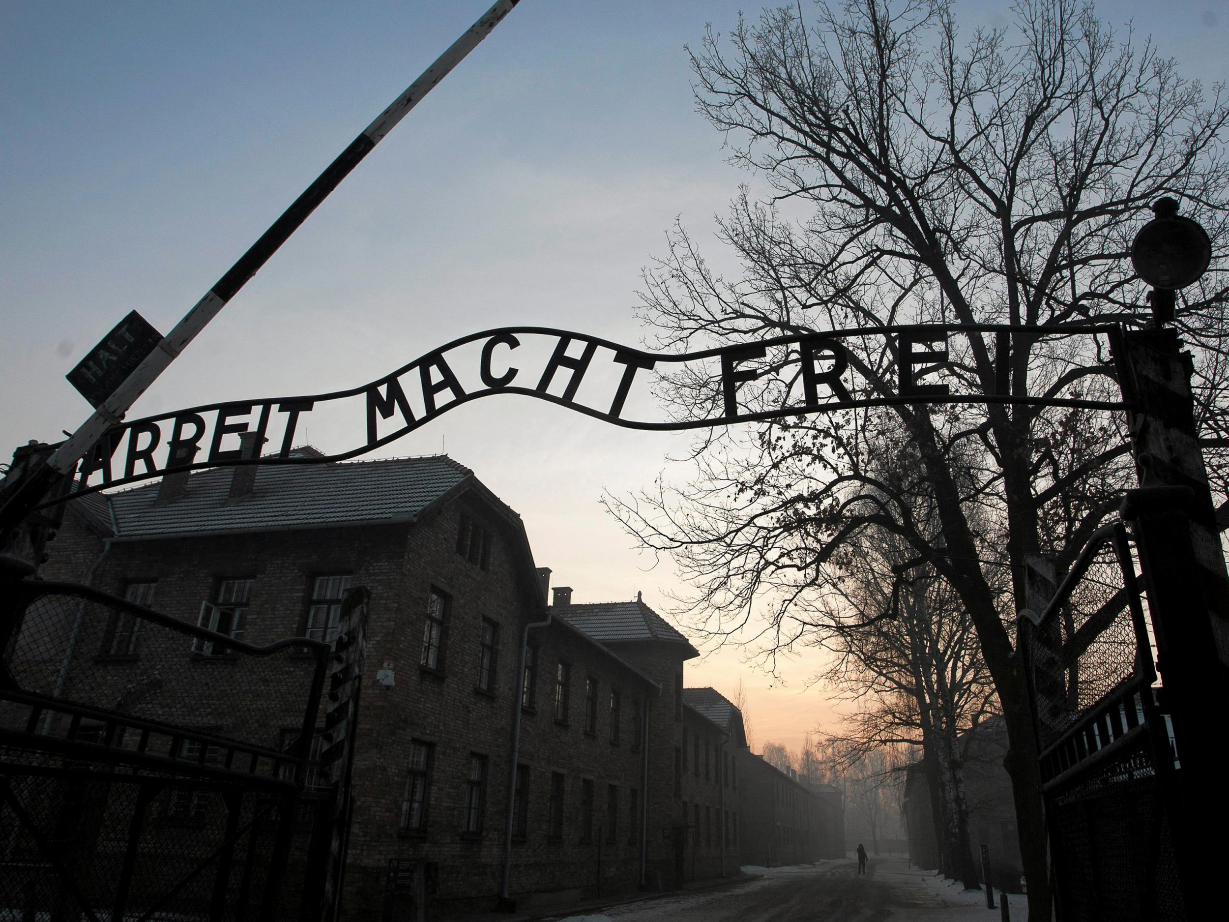 The Nazi slogan ‘Arbeit macht Ffrei’ (‘work sets you free’) pictured at the gates of the former concentration camp Auschwitz-Birkenau in Oswiecim, Poland