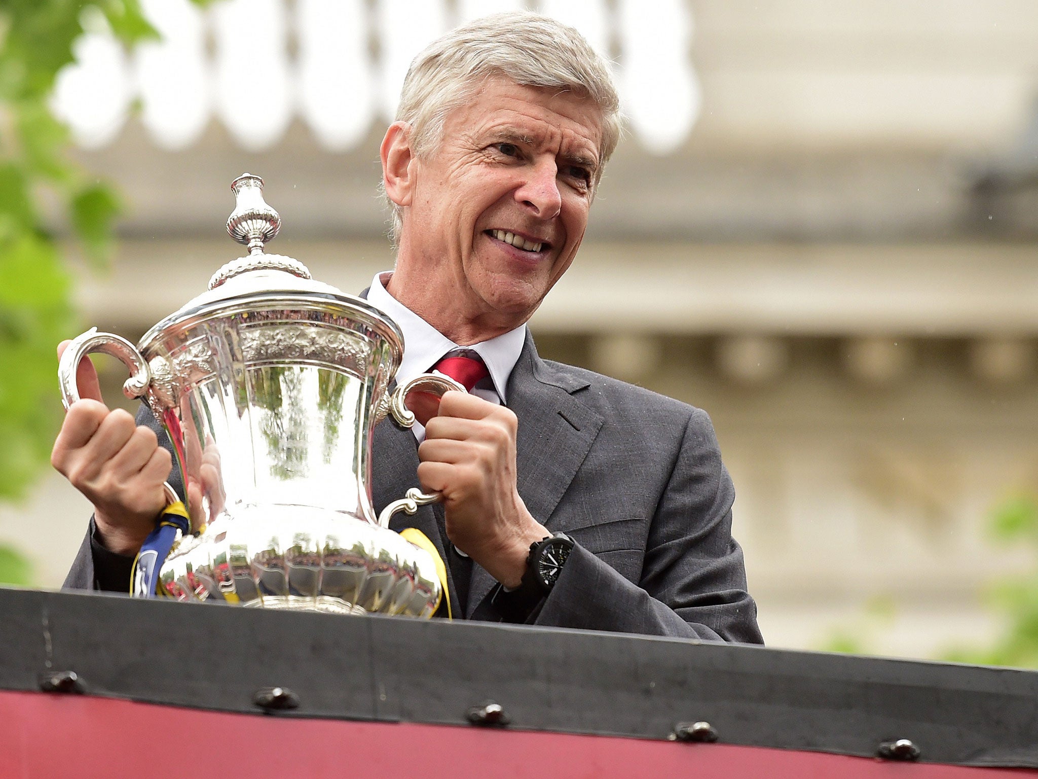 Arsene Wenger with the FA Cup after Arsenal's 4-0 win over Aston Villa in the 2015 final