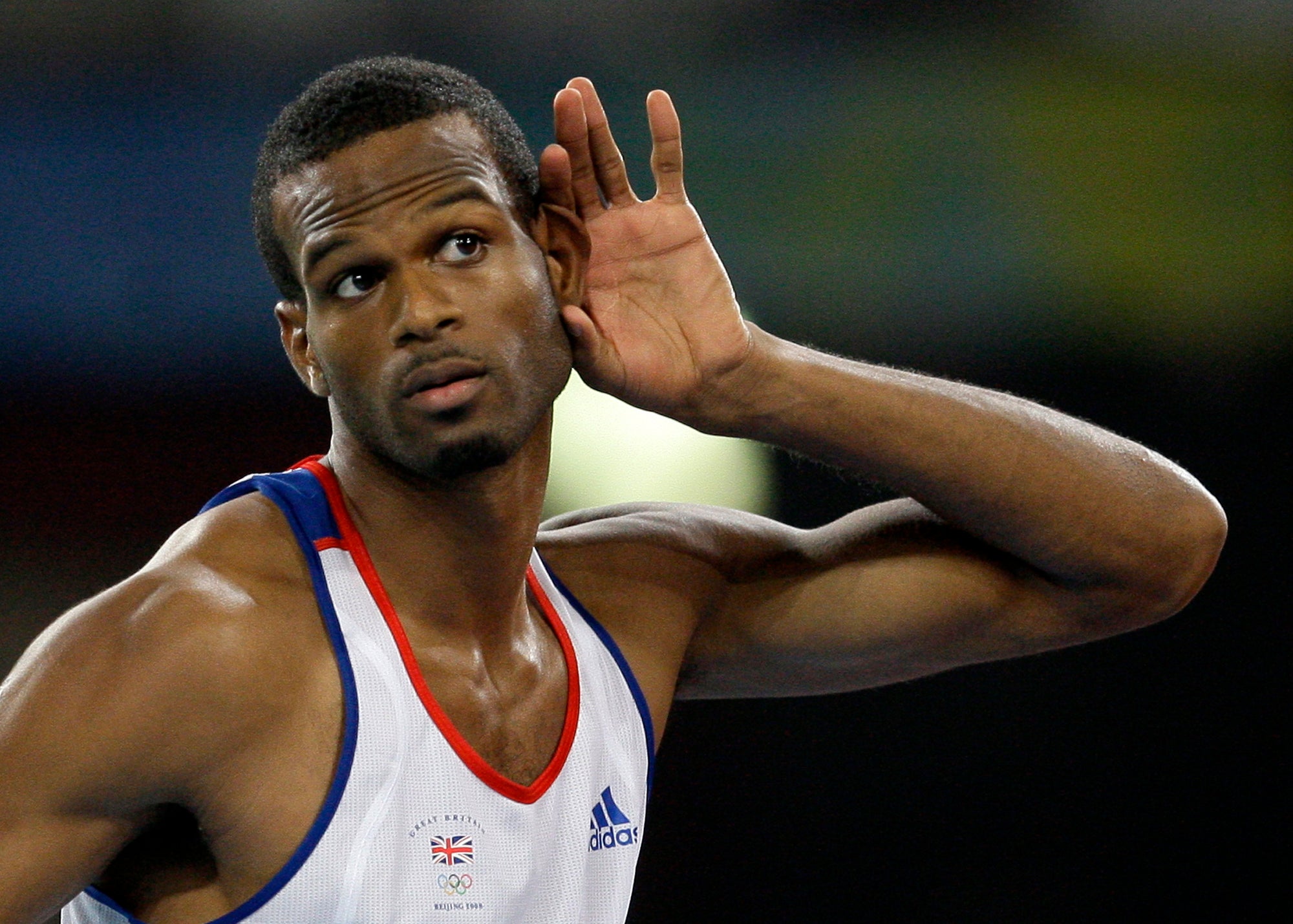 Britain's Germaine Mason gestures after an attempt, in the men's high jump final during the athletics competitions in the National Stadium at the Beijing 2008