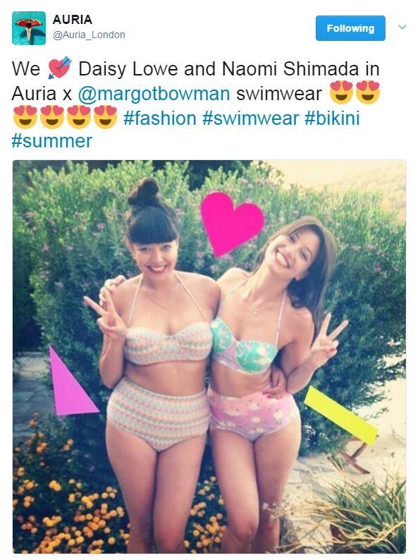 Model / actress Daisy Lowe with model Naomi Shimada, both wearing AURIA