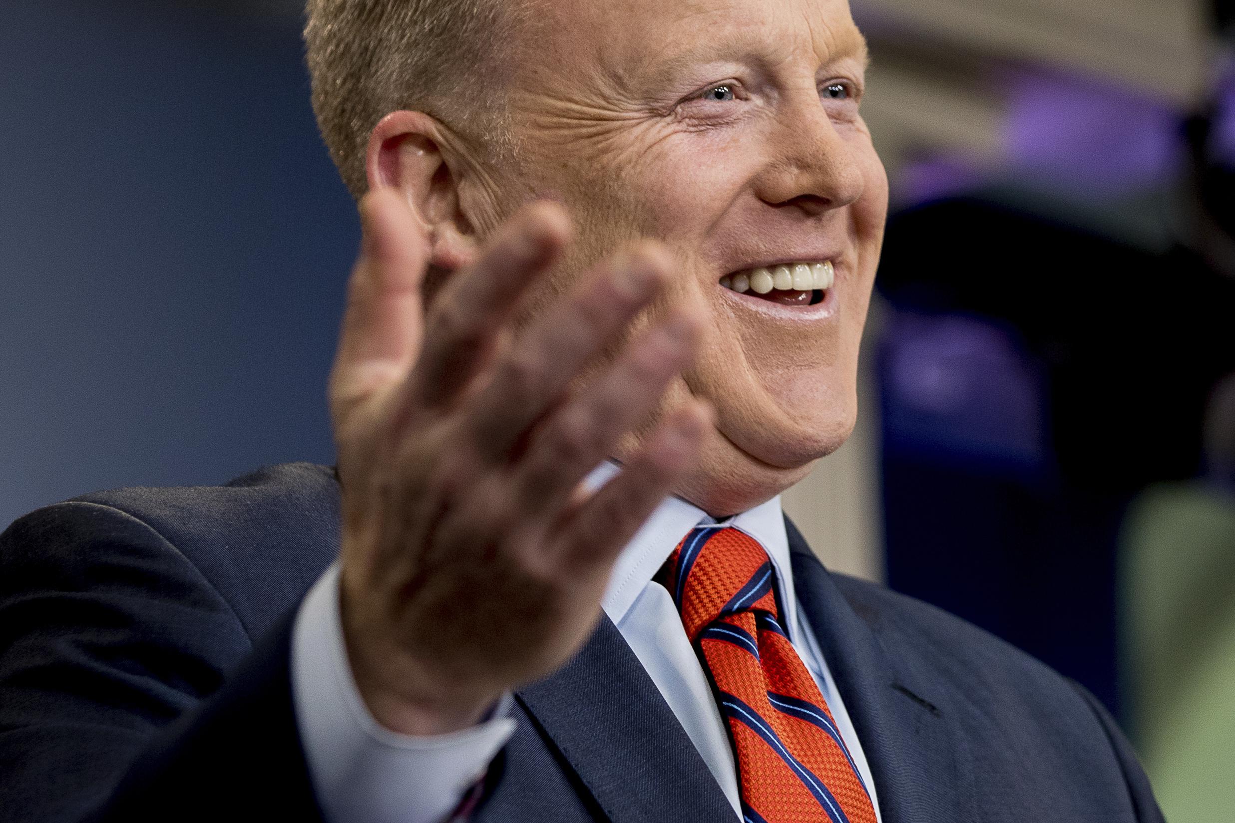 White House press secretary Sean Spicer talks to the media during the daily press briefing at the White House
