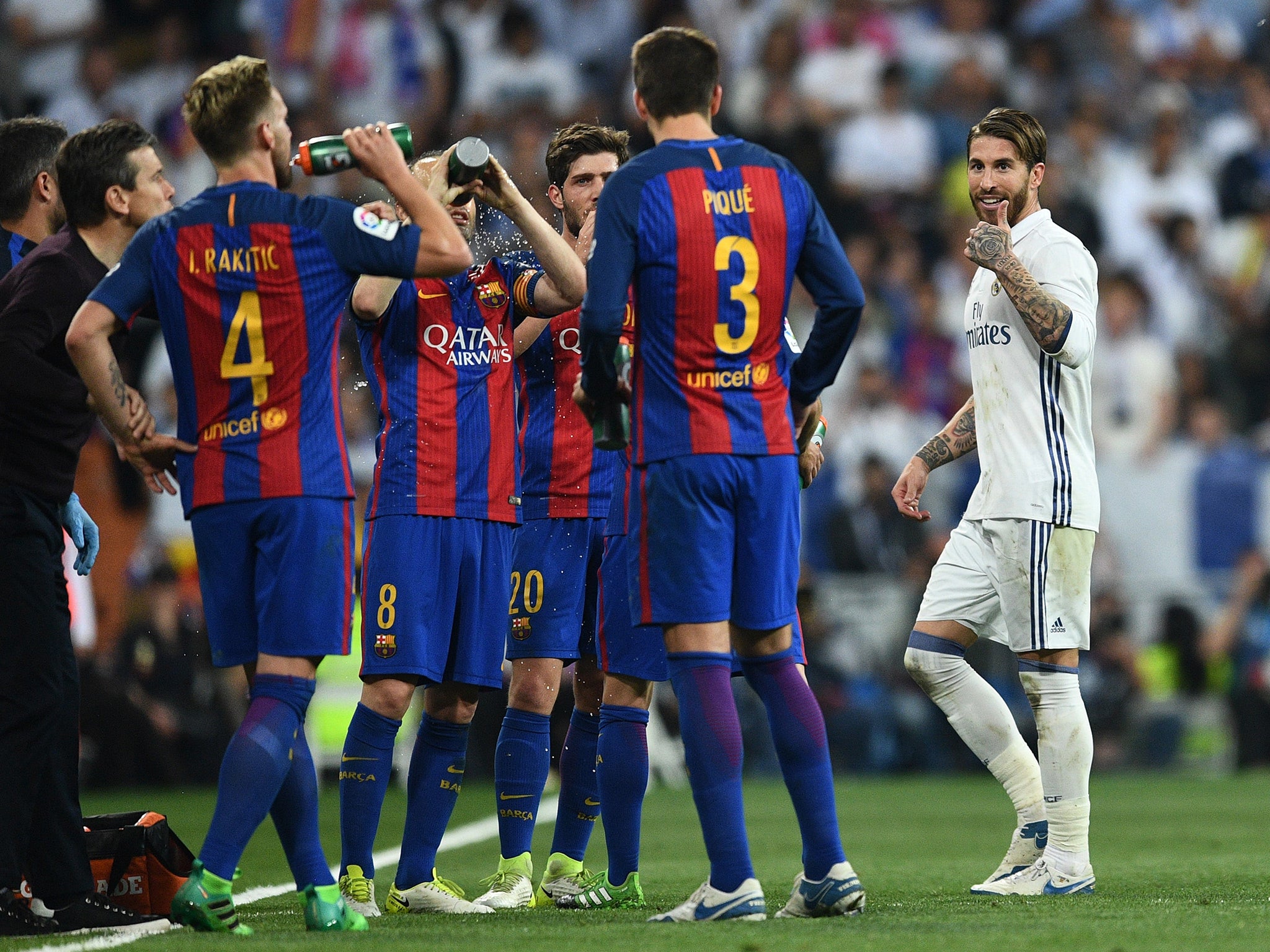 Ramos gestured to Pique after being sent off