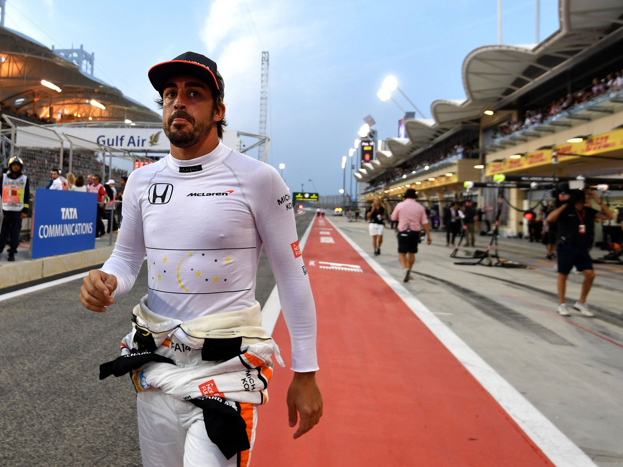 Alonso at the Sakhir circuit in Manama for the Bahrain Formula 1 Grand Prix