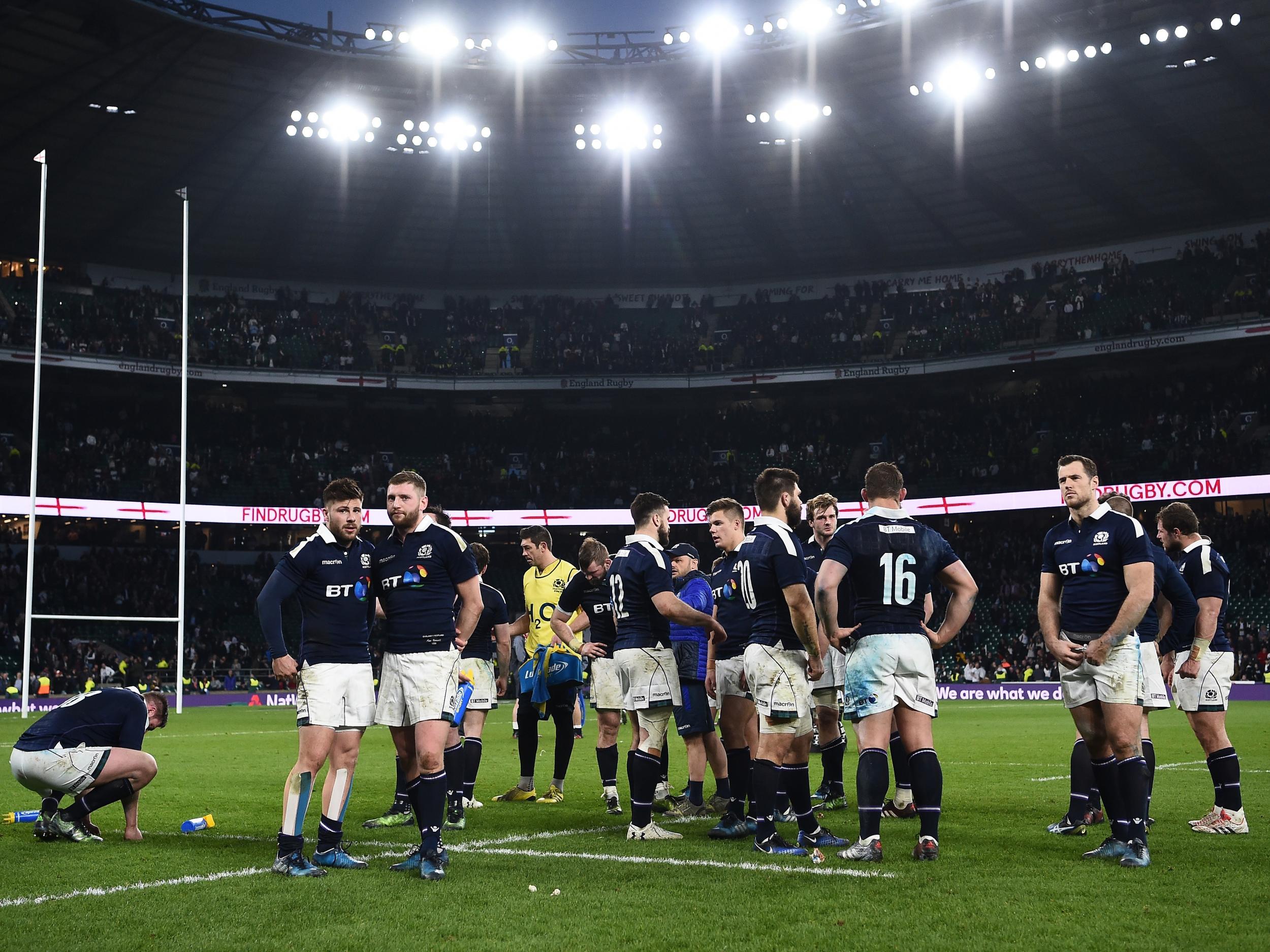 Scotland were hammered at Twickenham as their Six Nations bid imploded