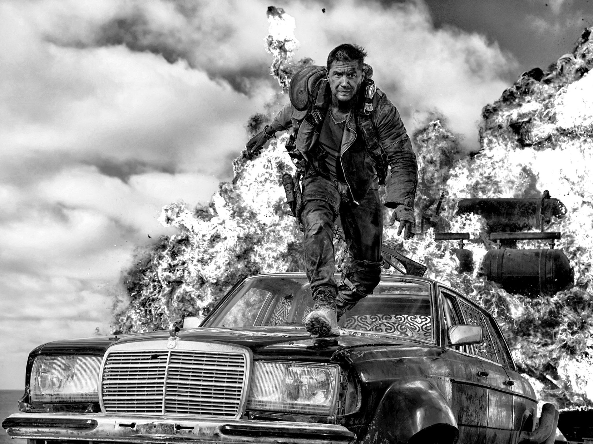 Tom Hardy as lone wolf ex-cop Max Rockatansky in the new colour-drained ‘Mad Max: Fury Road – Black & Chrome Edition’