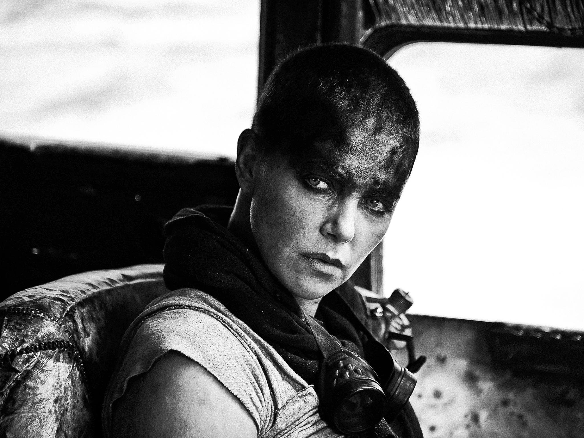 &#13;
Charlize Theron as the warrior Imperator Furiosa in Miller’s black &amp; chrome edition of ‘Mad Max: Fury Road’&#13;