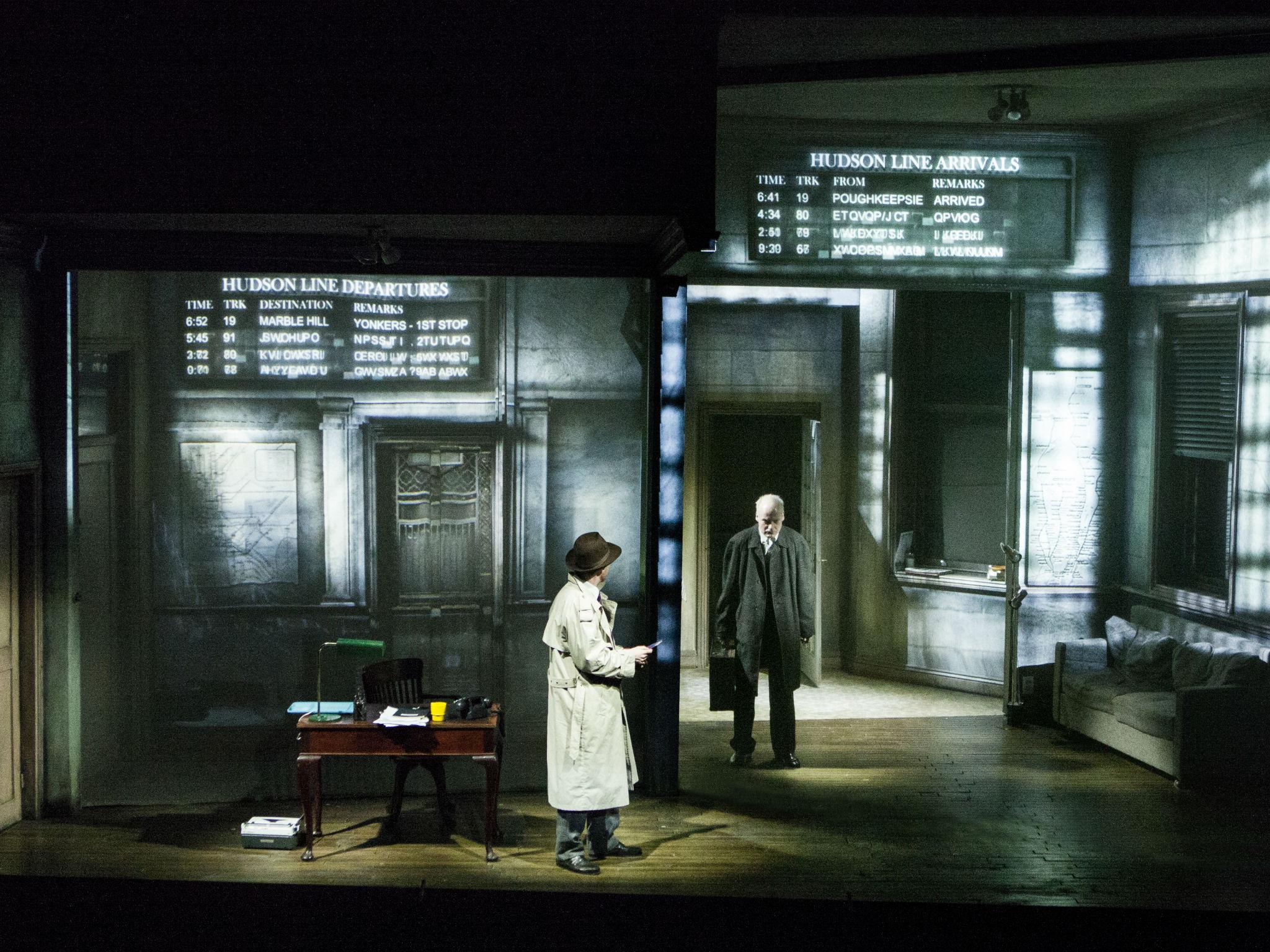 Mark Edel-Hunt (Daniel Quinn) and Jack Tarlton (Stillman) in 'City of Glass' at the Lyric Hammersmith