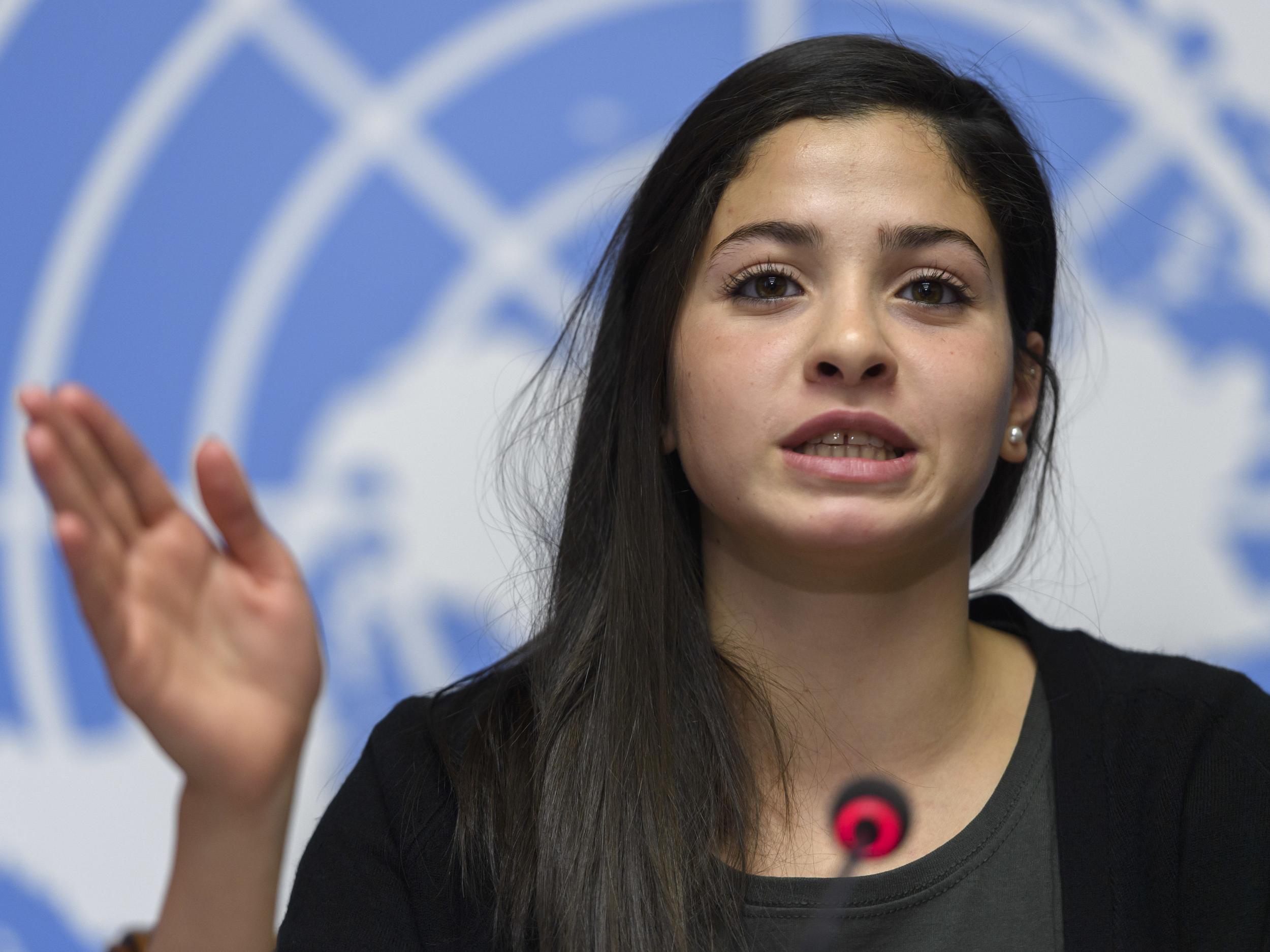 Yusra Mardini speaks to the media about her appointment as UNHCR's Goodwill Ambassador (AP)