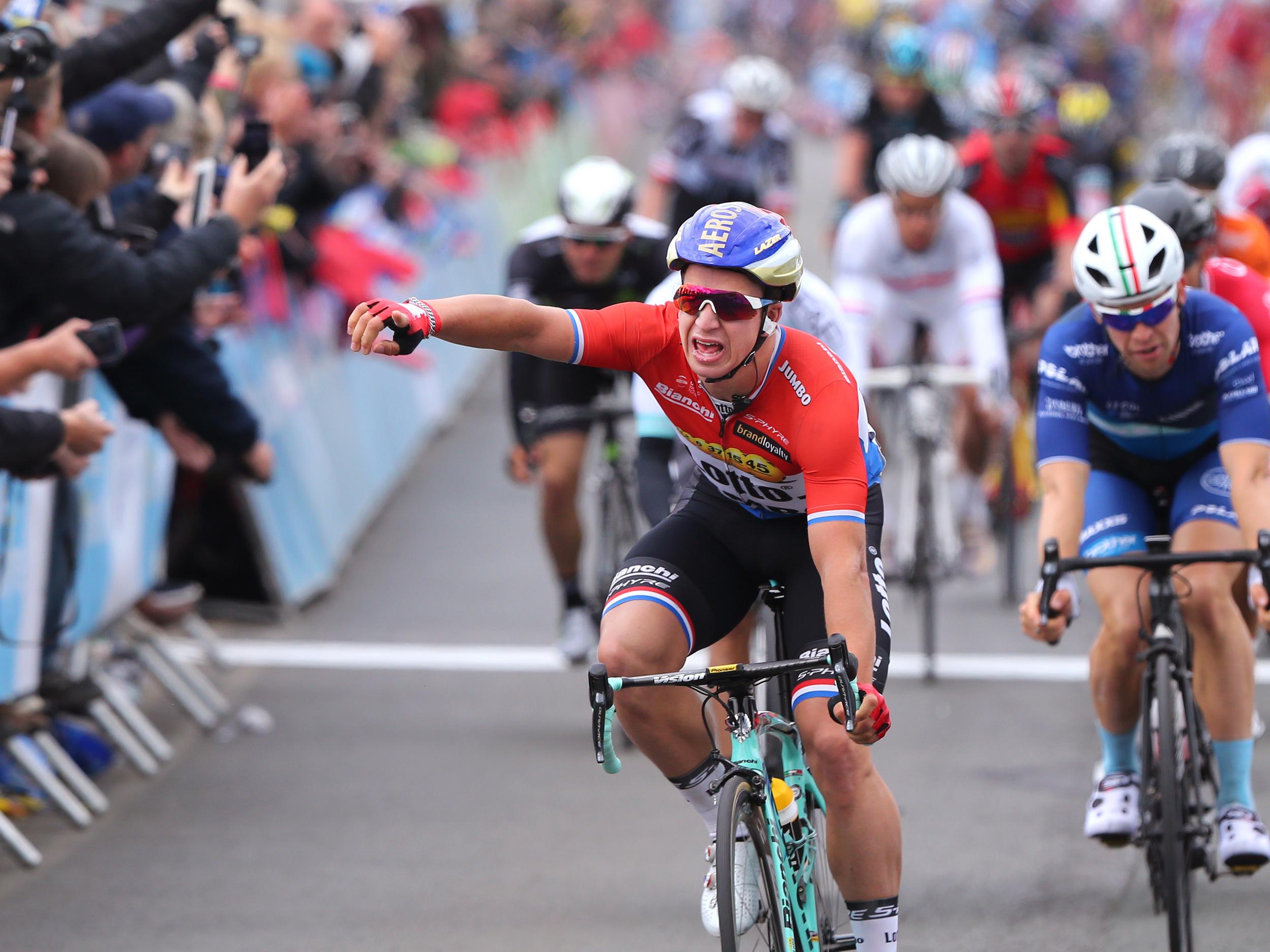 Groenewegen edged out Caleb Ewan to win the sprint finish