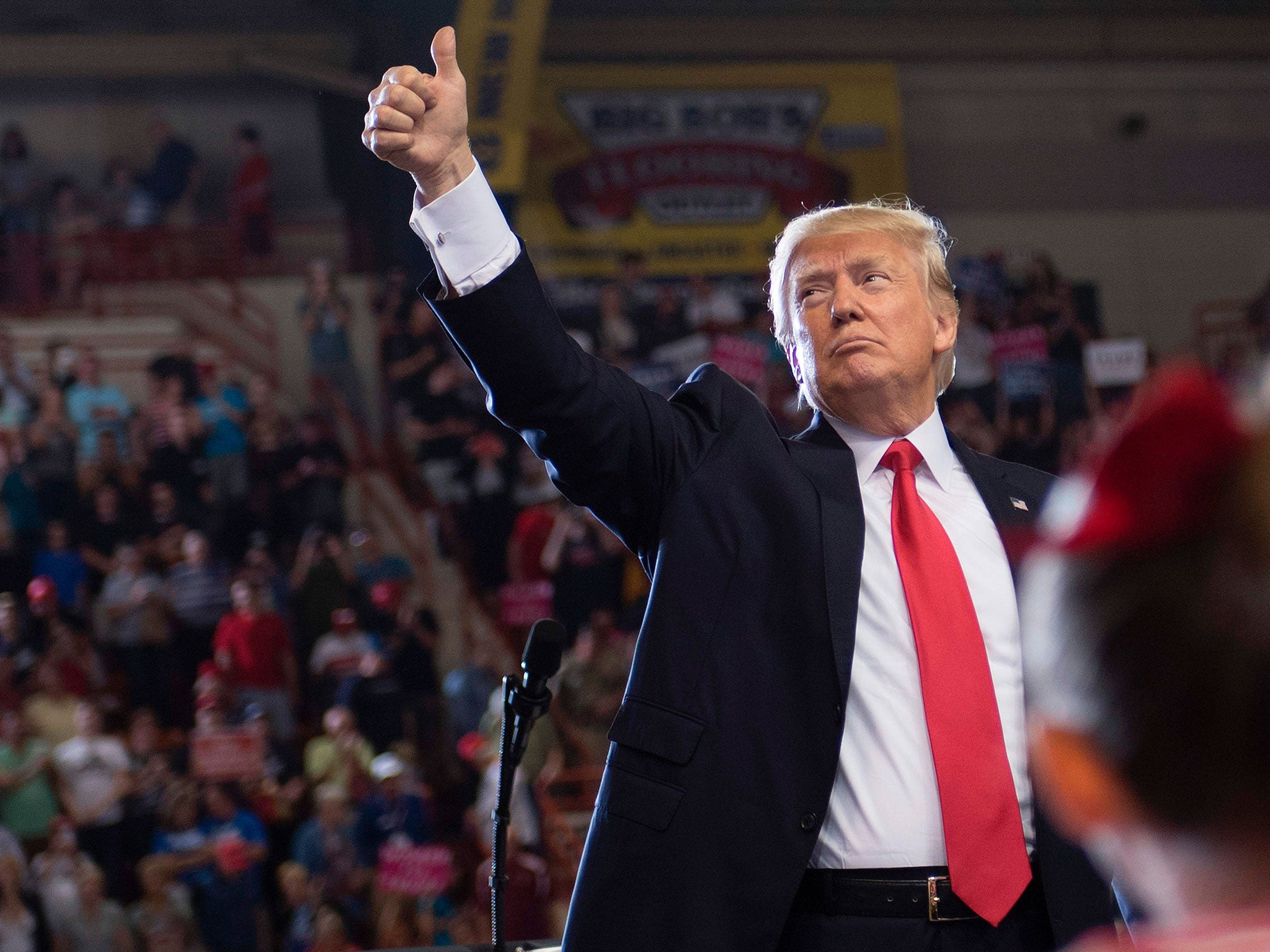 US President Donald Trump addresses a 'Make America Great Again' rally in Harrisburg, PA, April 29, 2017,