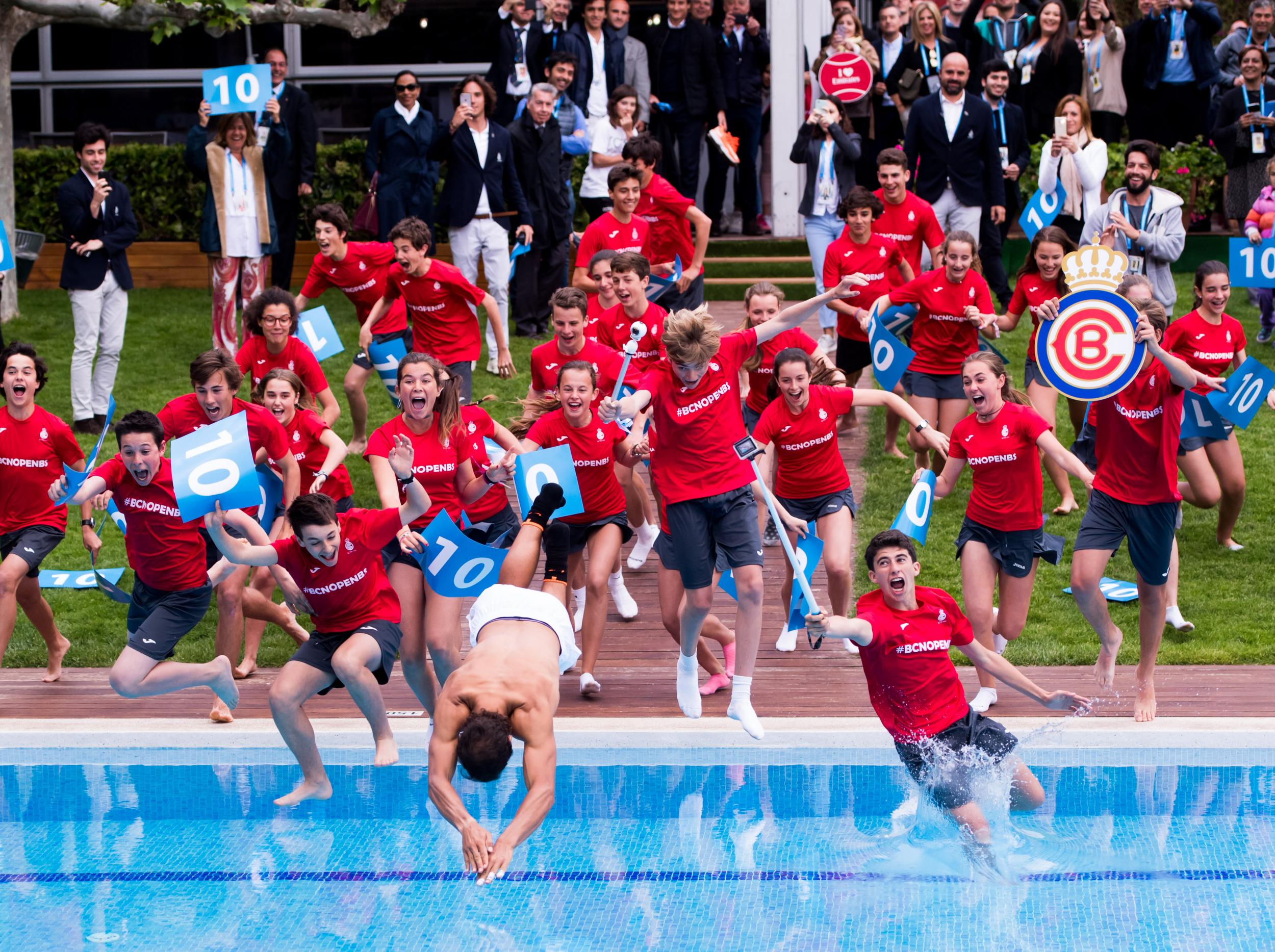 Nadal celebrated his milestone win by taking an impromptu dip