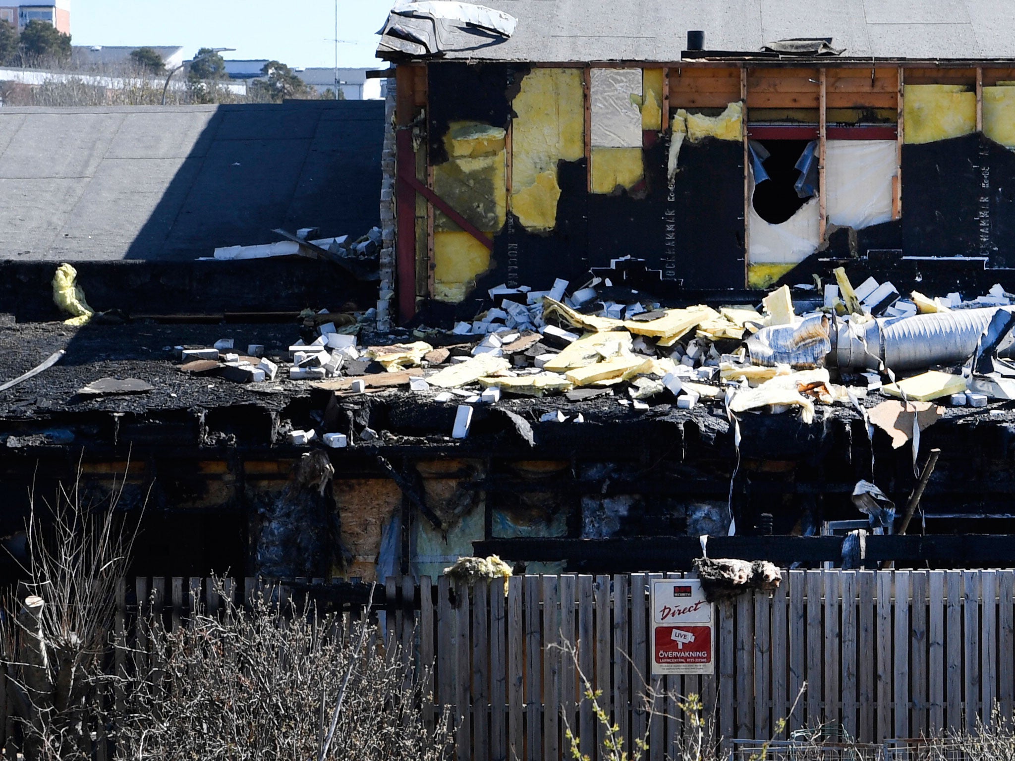 Parts of the Imam Ali Mosque lay destroyed by fire in Jarfalla north of Stockholm