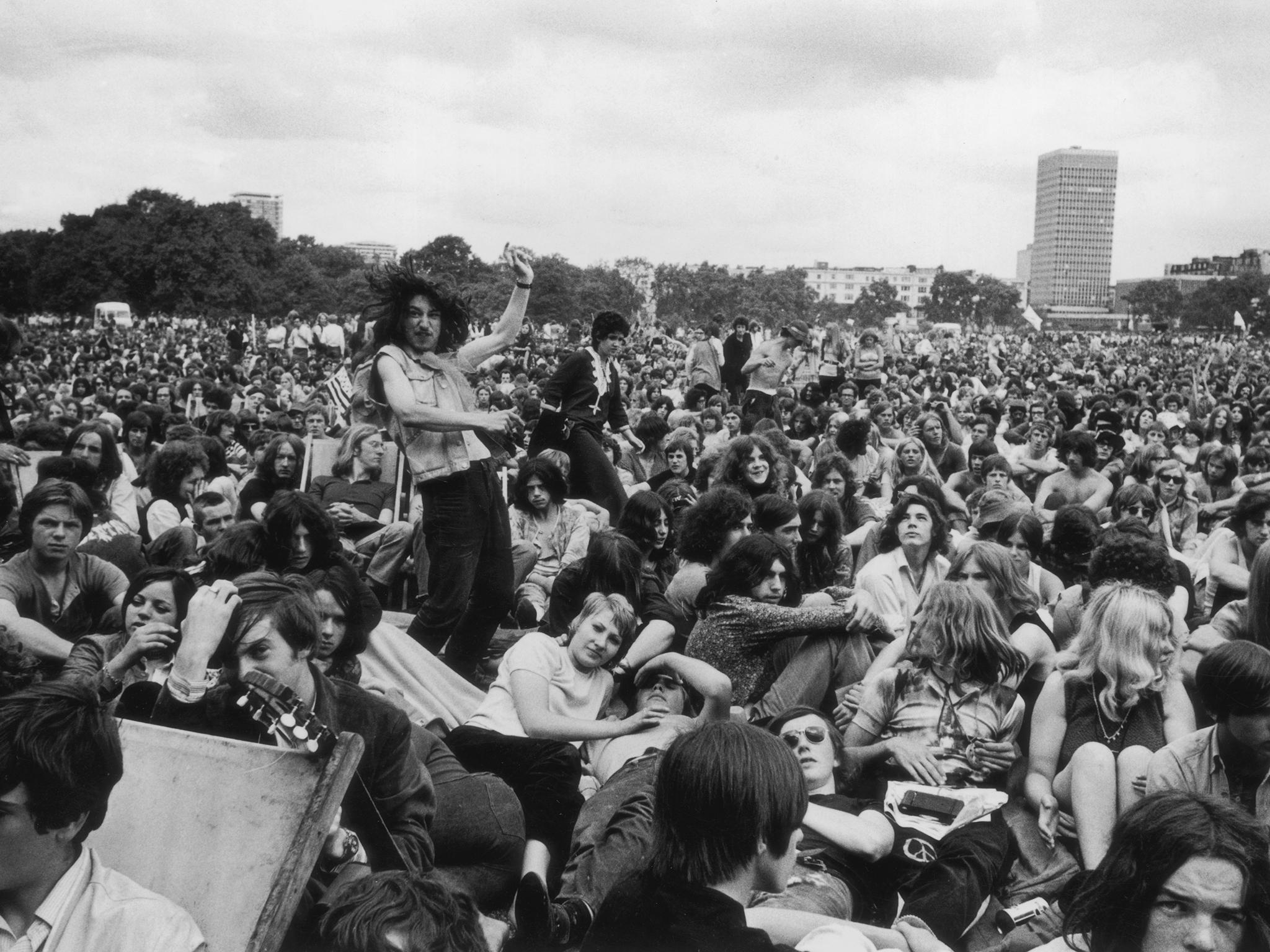 Hippy hippy shakes: Hyde Park at the height of Flower Power. But how much of Sixties counterculture was confined to small bubbles in places like London and Haight-Ashbury, and how much spread into ordinary people’s actual lives elsewhere?