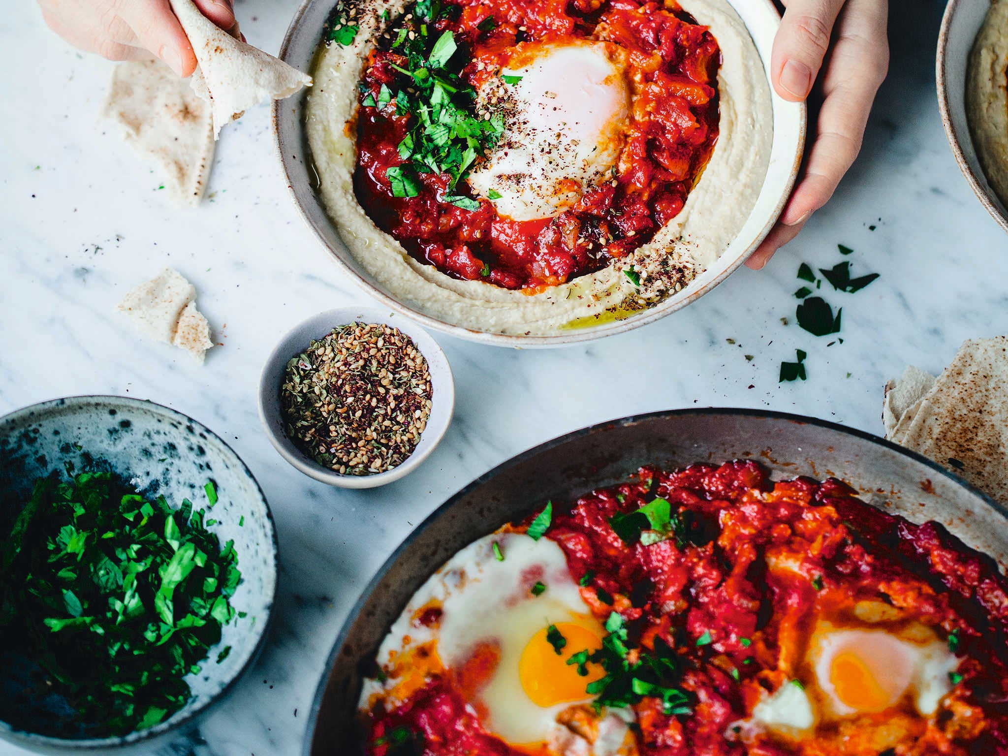 Hummus and shakshuka creates the ultimate comfort food