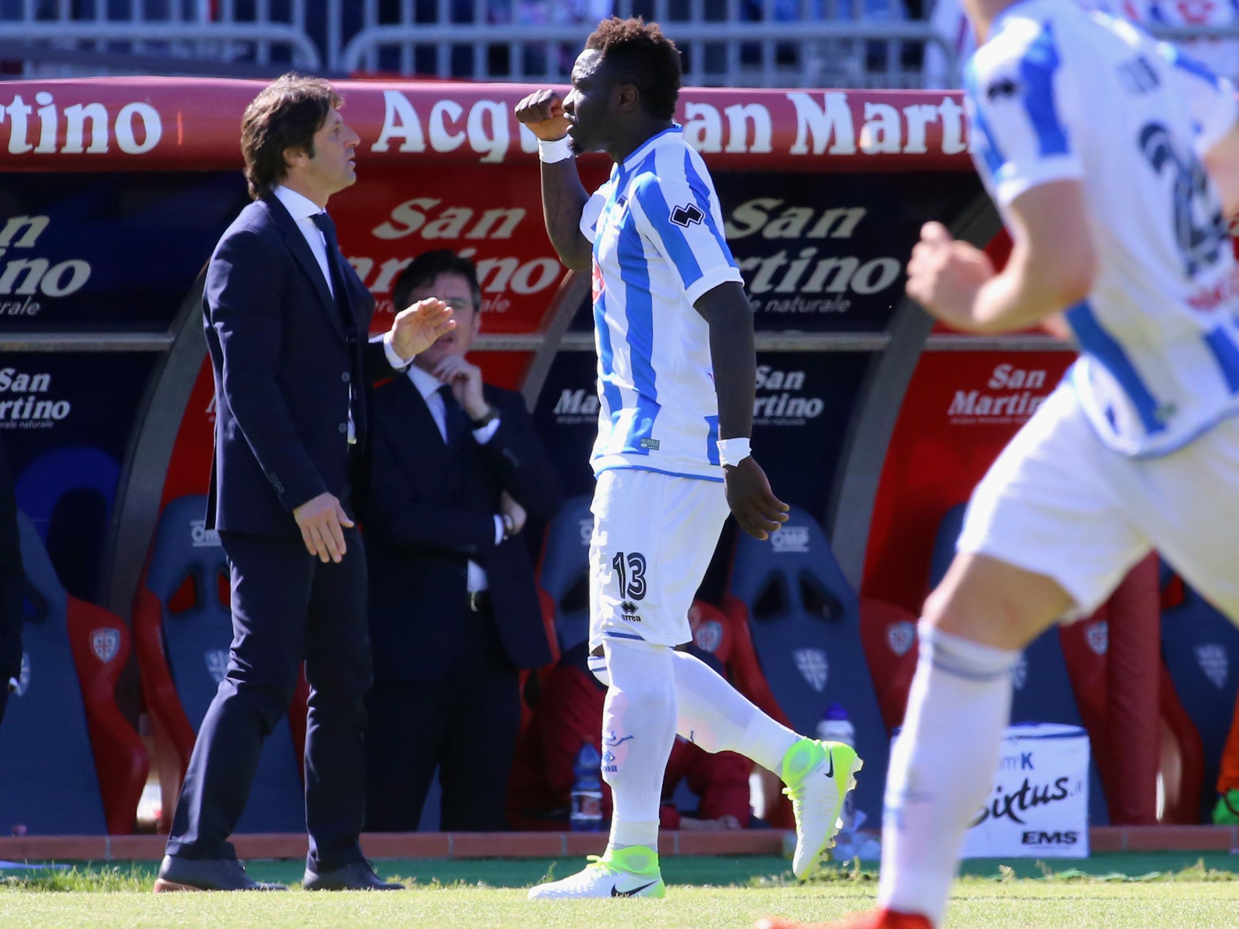 Muntari pictured walking off the field of play