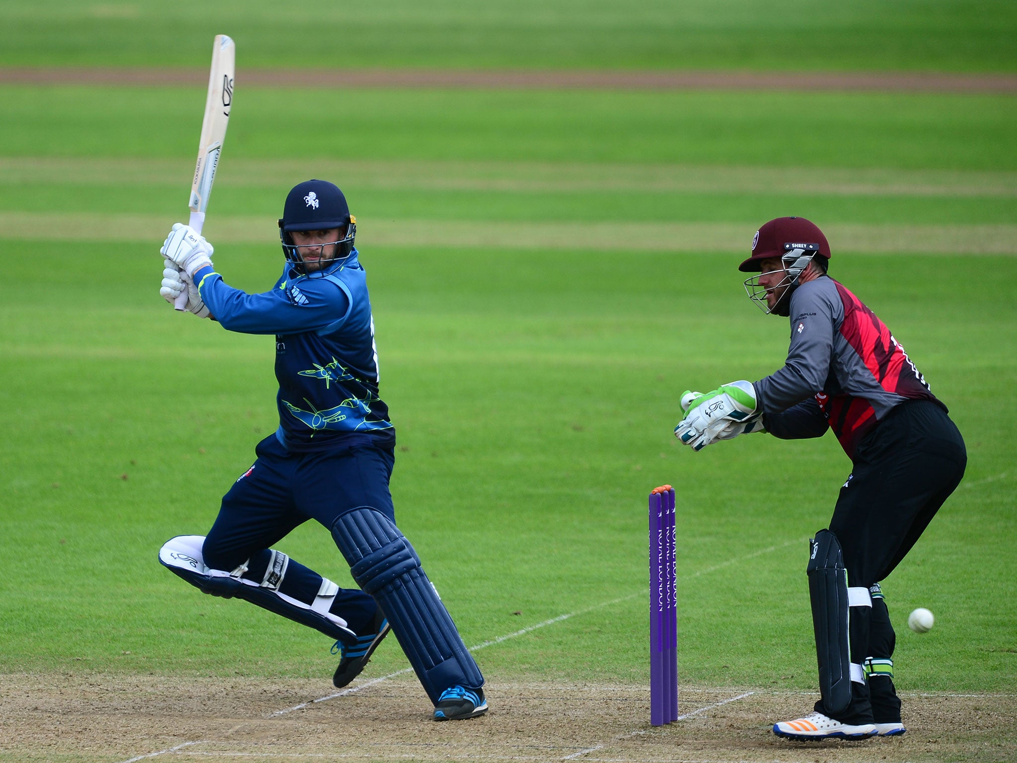 Alex Blake plays a shot for Kent against Somerset