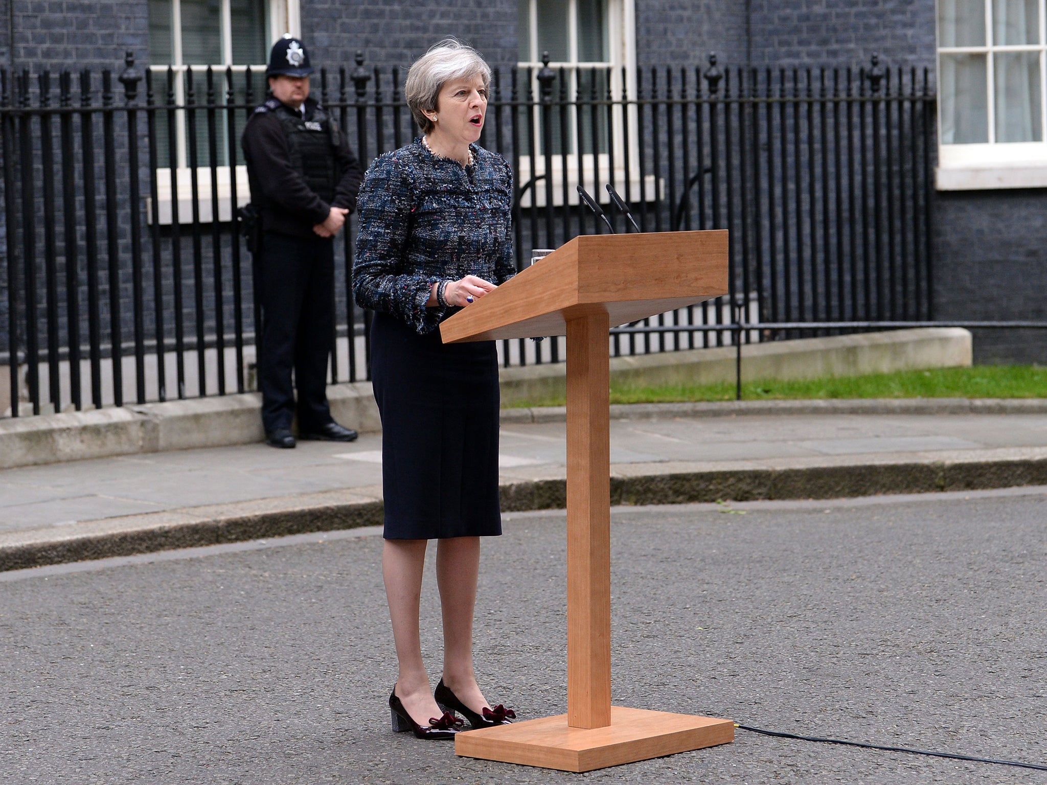 Prime Minister Theresa May makes a statement in Downing Street