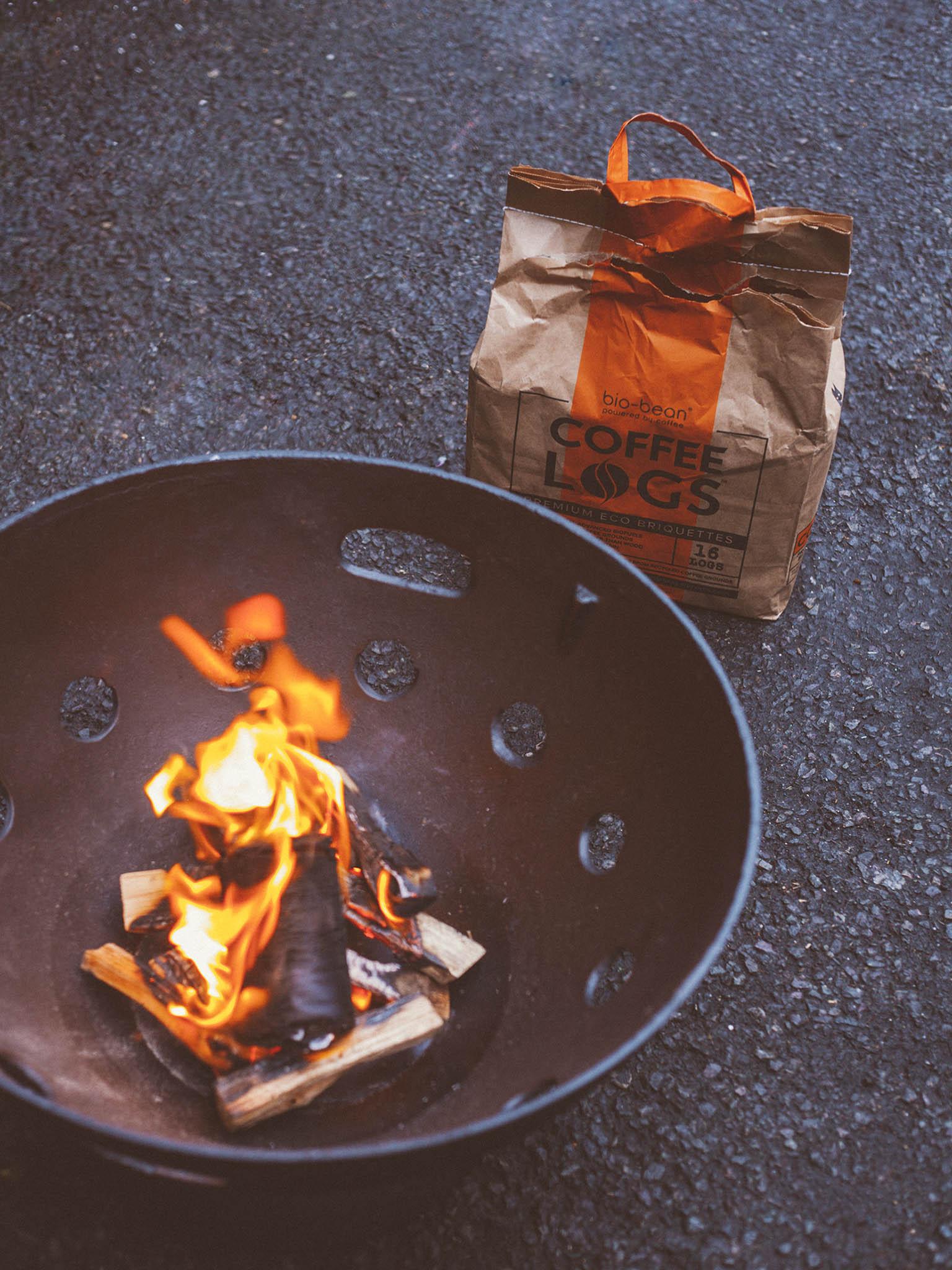 Coffee logs produce more heat than other fuels and burn for longer than wood