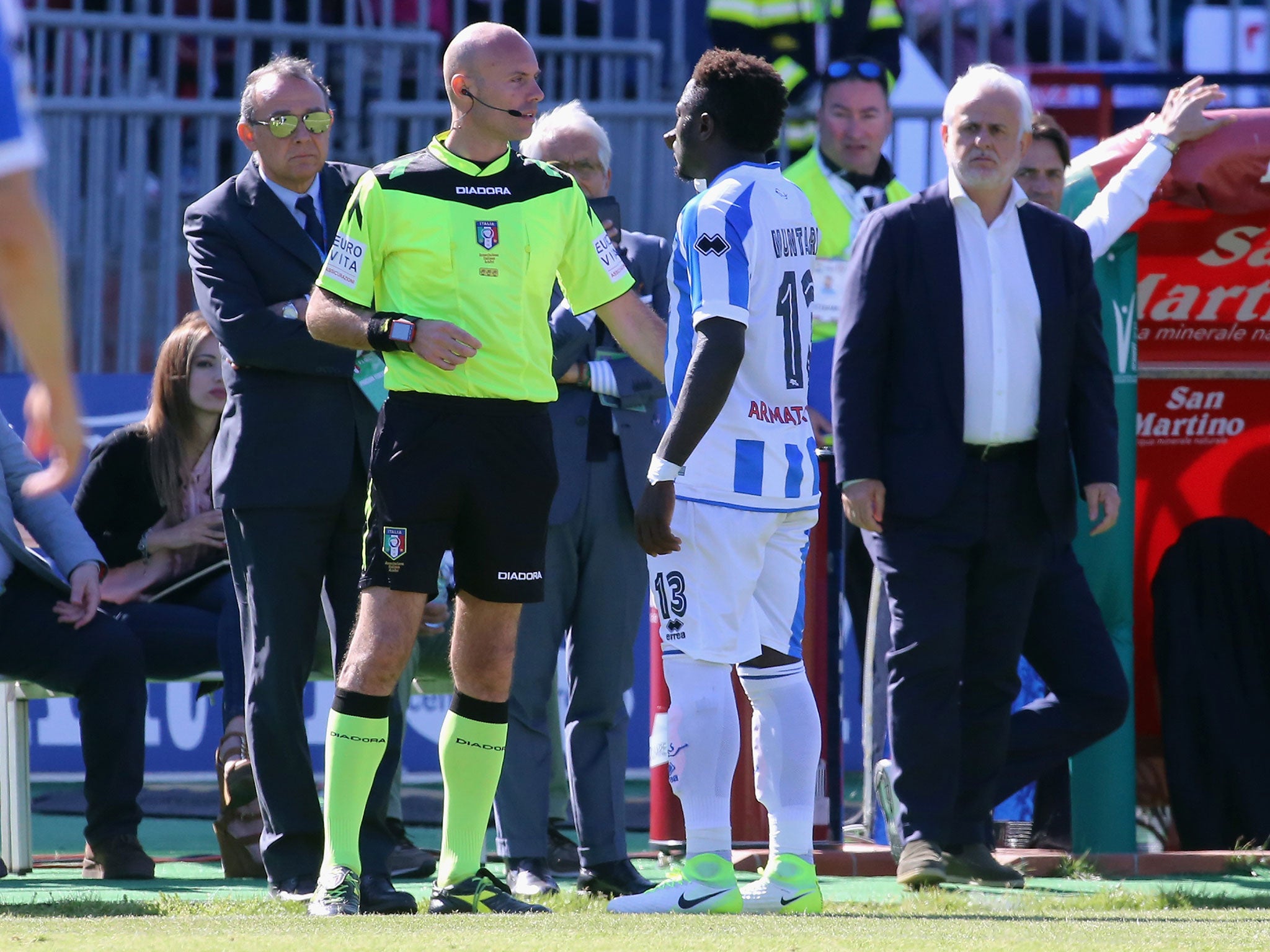 Muntari reported the racial abuse but walked off the pitch after being booked for dissent