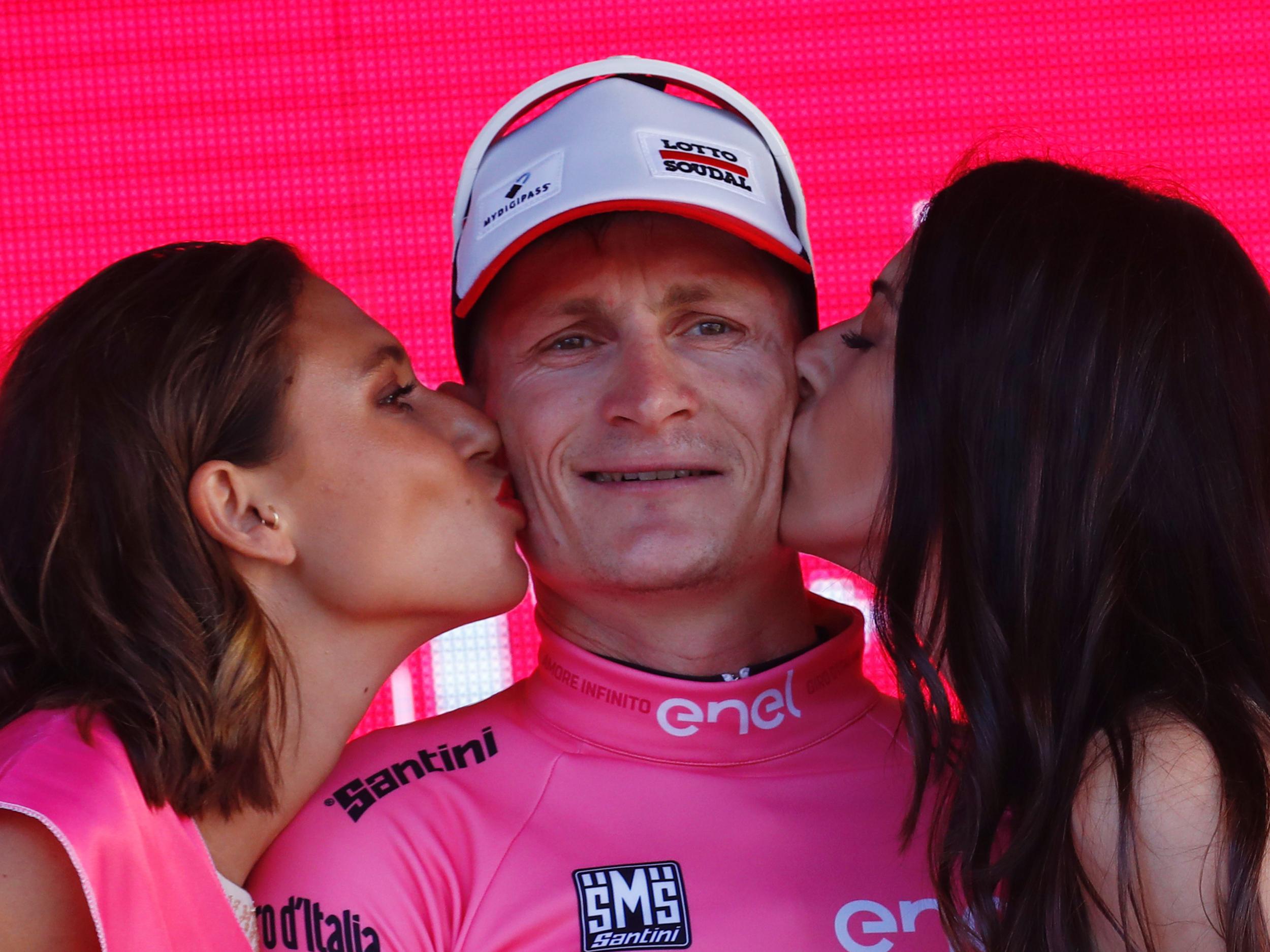 &#13;
Germany's Greipel of team Lotto-Soudal celebrates on the podium &#13;