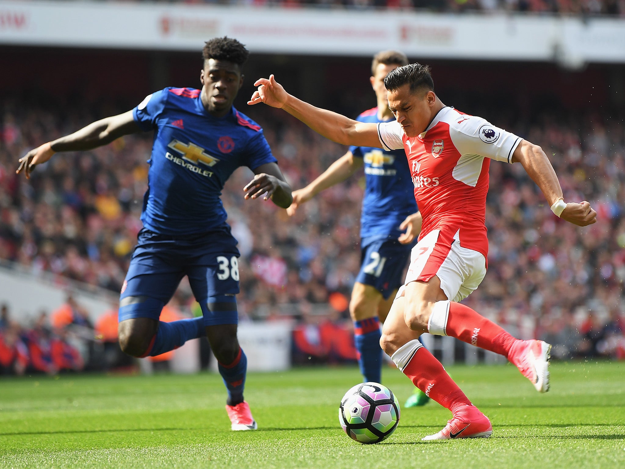 Arsenal's Alexis Sanchez gets an early shot in at the Emirates