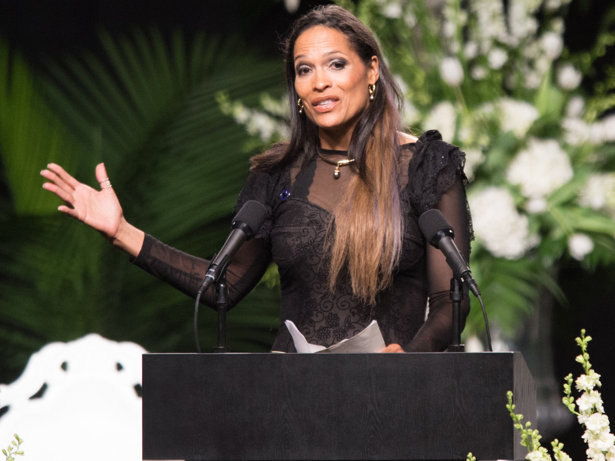 Rasheda Ali speaking at her father's funeral last year