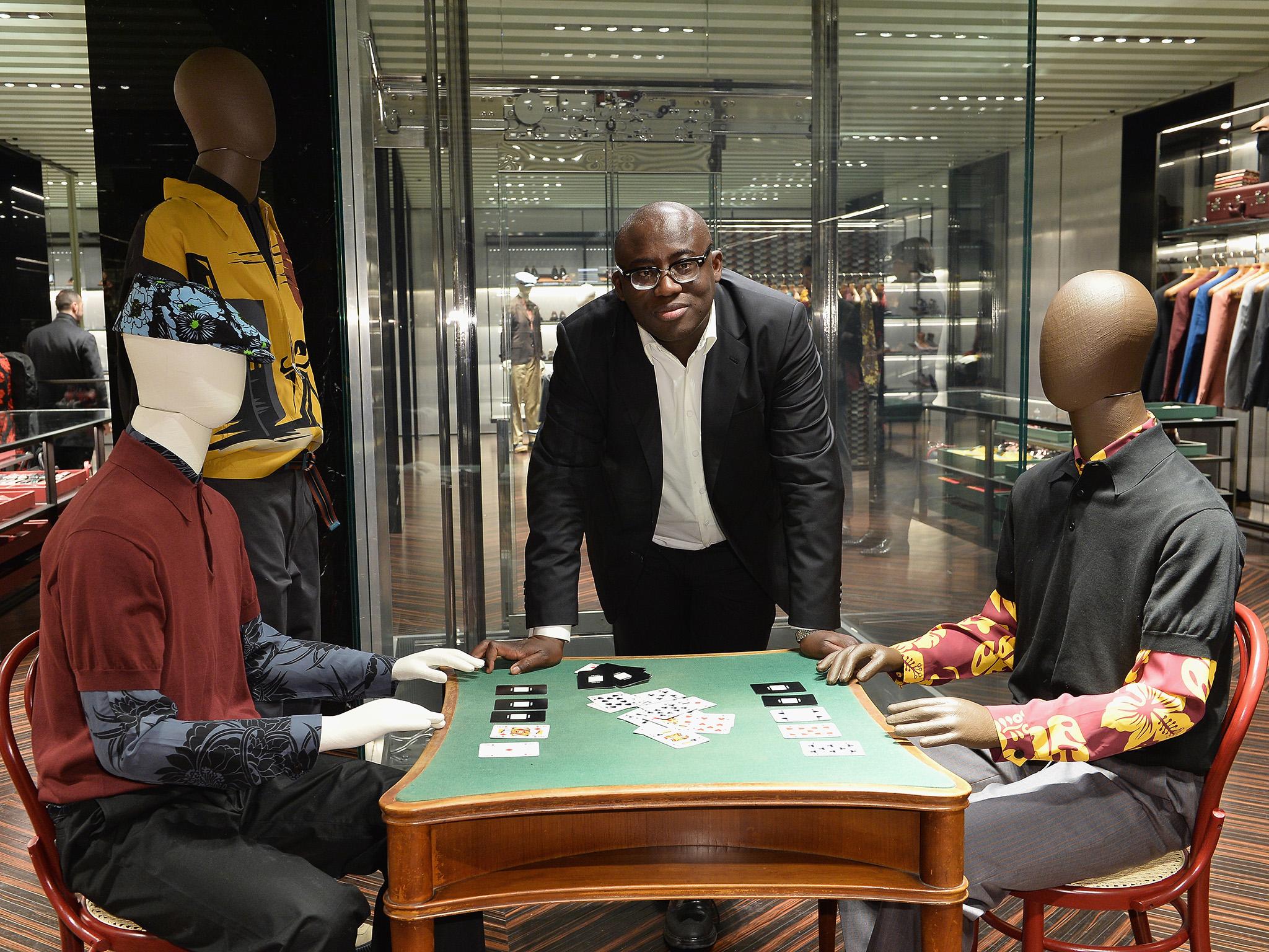 Enninful with his Prada Iconoclasts collection during the 2014 Milan Fashion Week