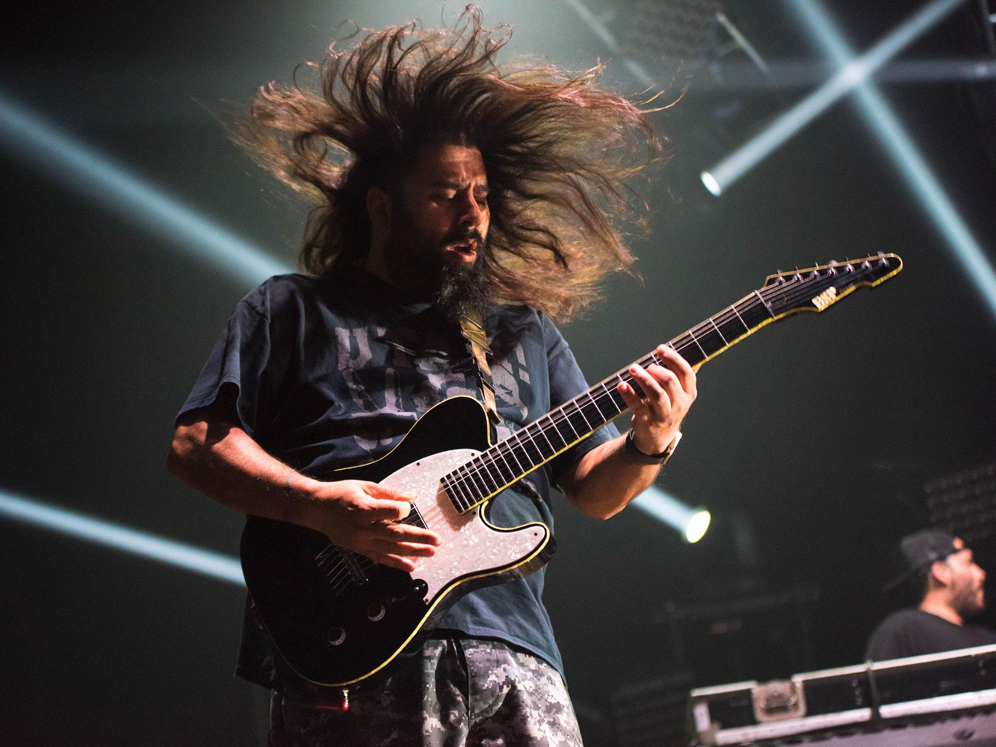 Deftones guitarist Stephen Carpenter during the band's performance at Alexandra Palace, London