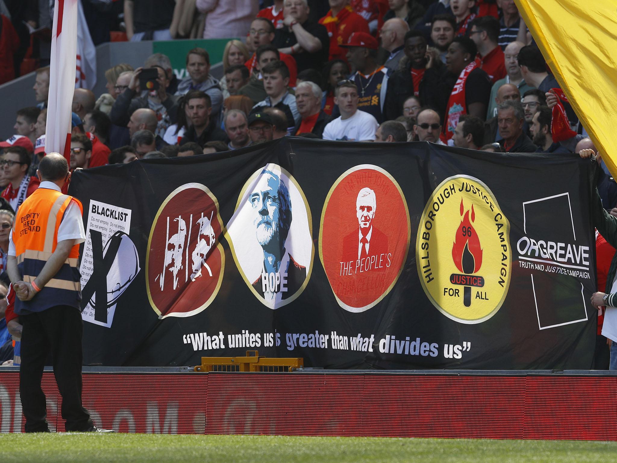 Liverpool fans unveiled a huge Corbyn banner on the Kop during a draw with Southampton