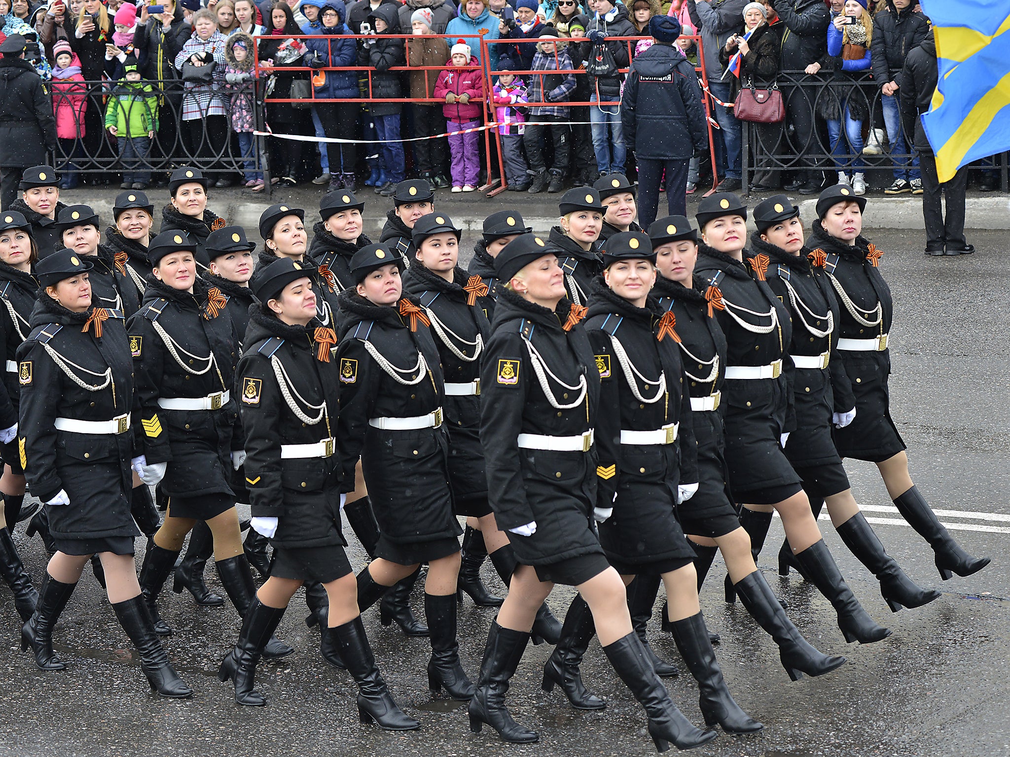 Female servicewomen march during a Victory Day military parade marking the 72nd anniversary of the victory over Nazi Germany in the Great Patriotic War, the Eastern Front of World War II (Getty Images)