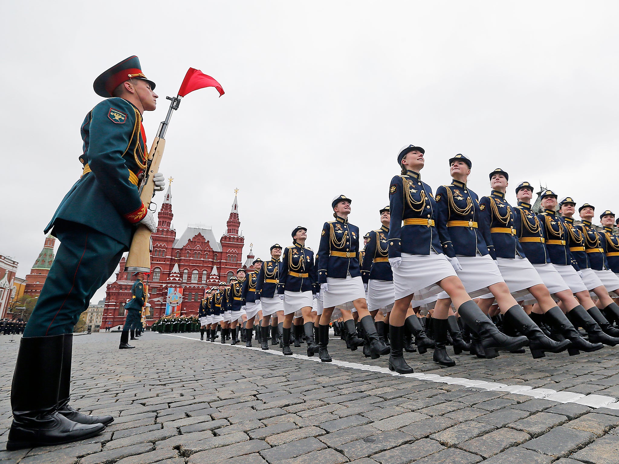 Russian female army soldiers march along the Red Square during the Victory Day military parade to celebrate 72 years since the end of WWII and the defeat of Nazi Germany, in Moscow,