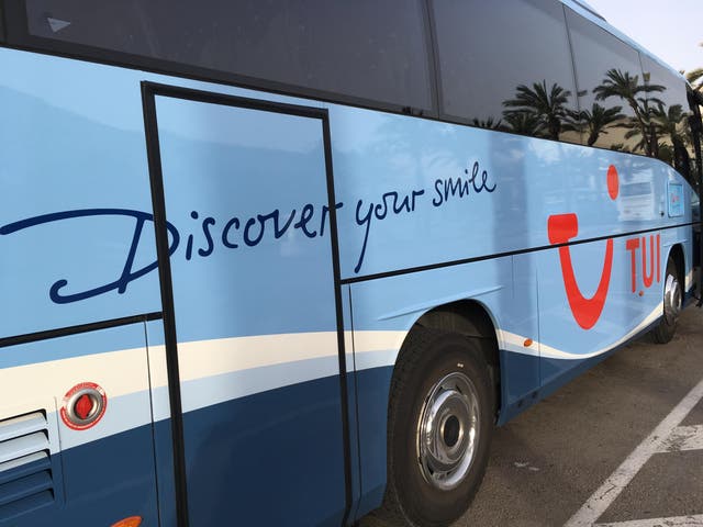 No laughing matter: some Thomson holidaymakers only found out that they weren’t going where they thought on the transfer coach at Palma airport, Mallorca