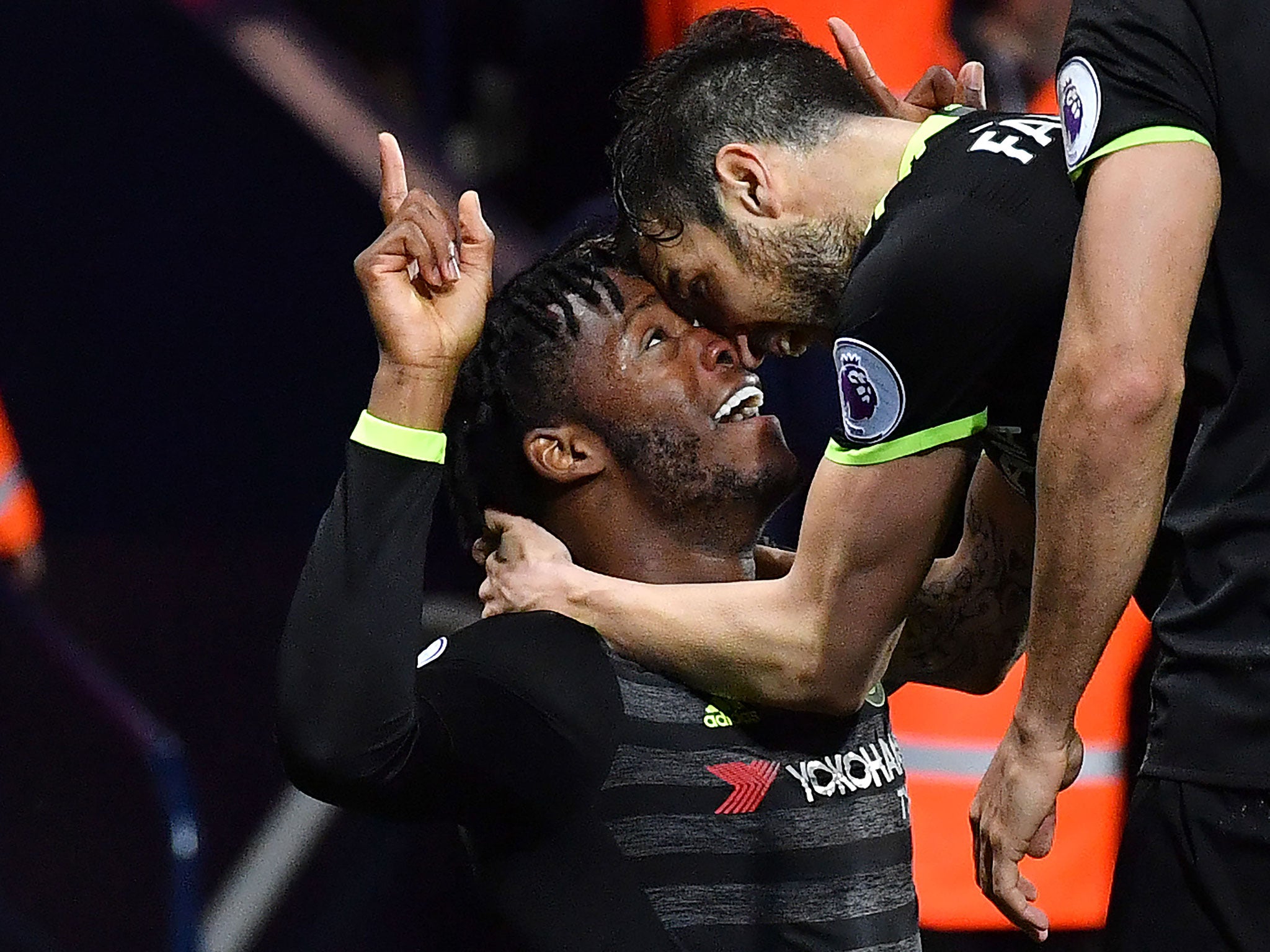 Michy Batshuayi celebrates his goal at The Hawthorns