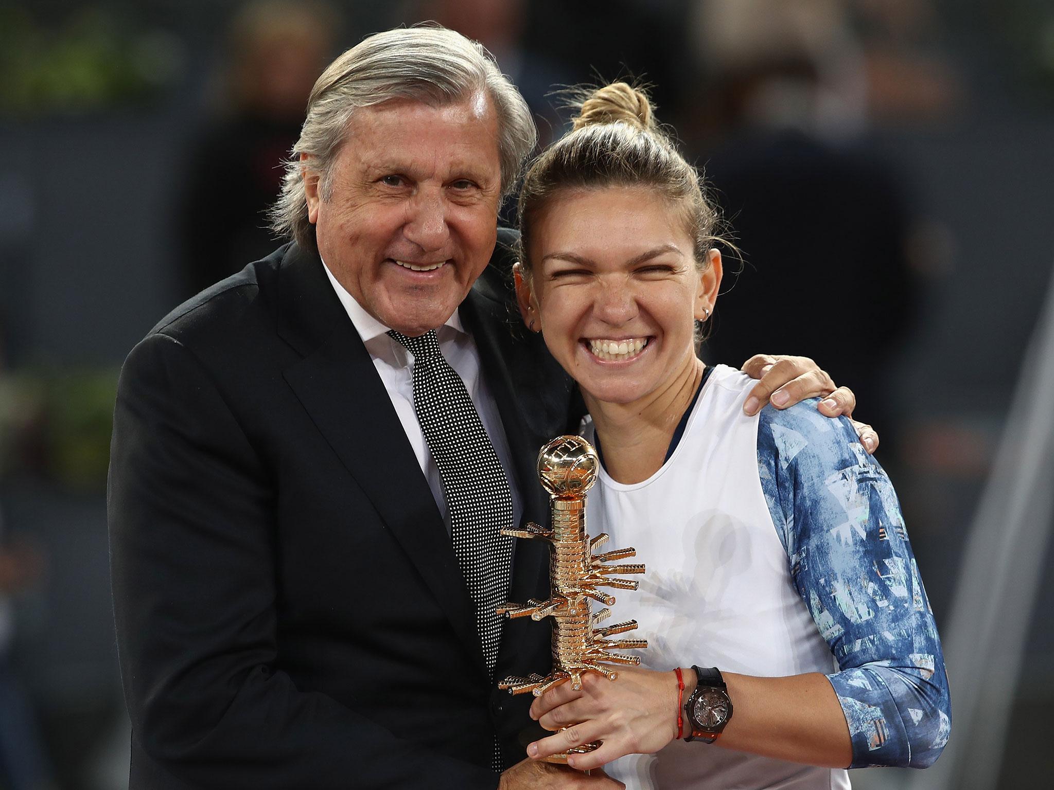 Ilie Nastase was on court to congratulate Simona Halep after the Madrid Open final