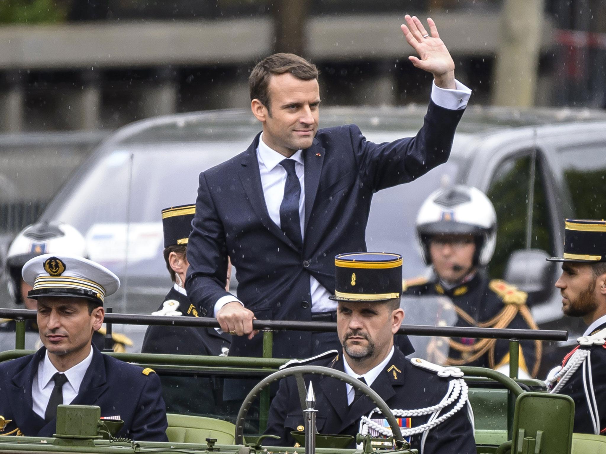 Emmanuel Macron made his way to the Unknown Soldier’s tomb following his inauguration