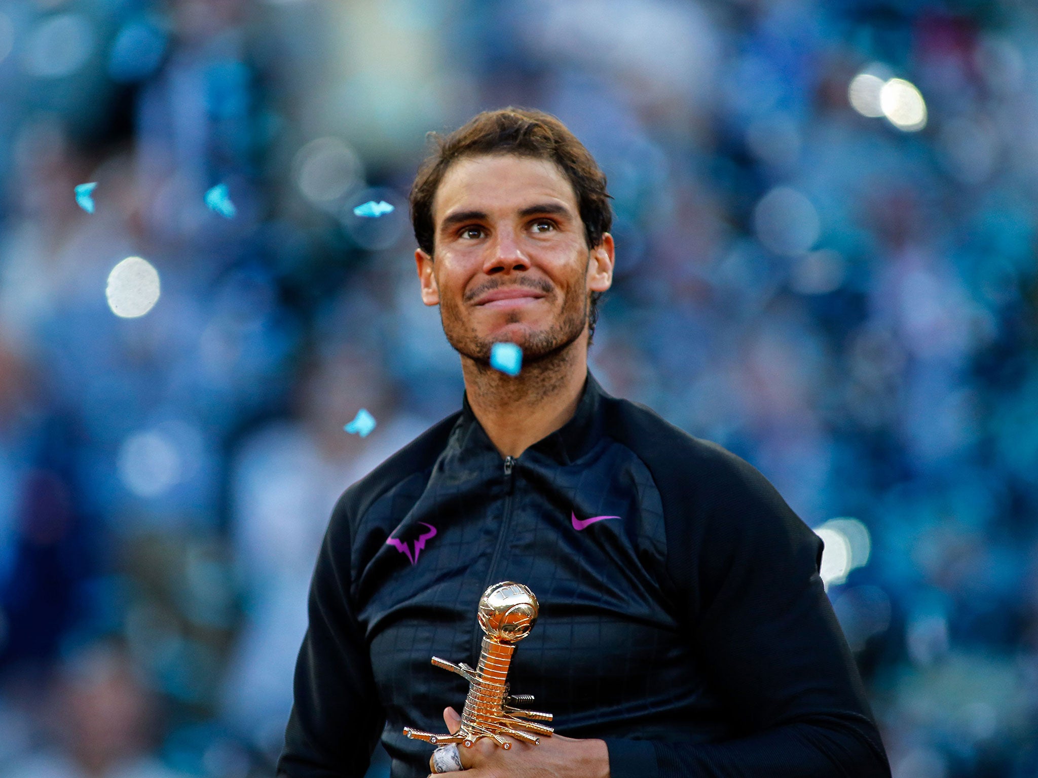 Rafa Nadal with his trophy after victory on Sunday afternoon