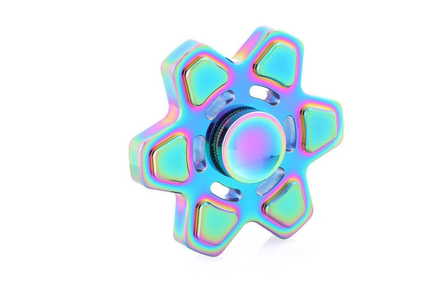 An iridescent fidget spinner