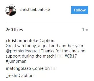 Christian Benteke posted this message on Instagram before deleting the word 'caption'