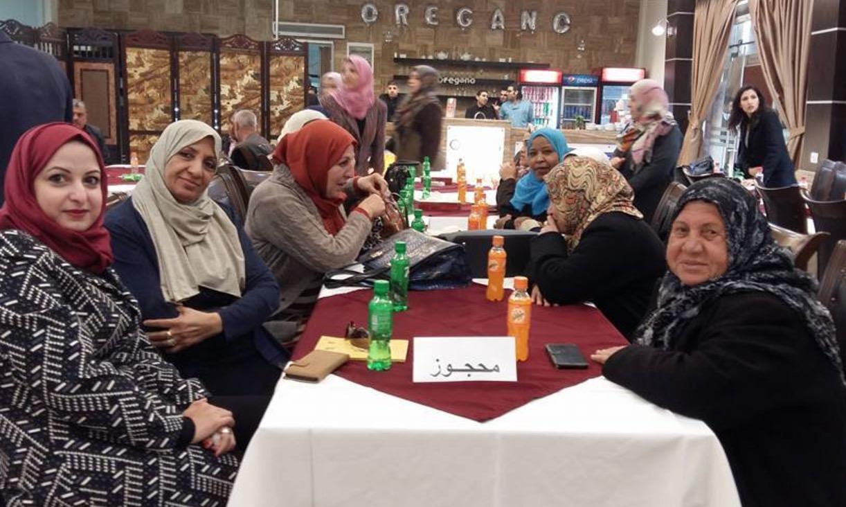 Palestinian women order a mixture of salt and water in solidarity with striking prisoners in Israeli jails